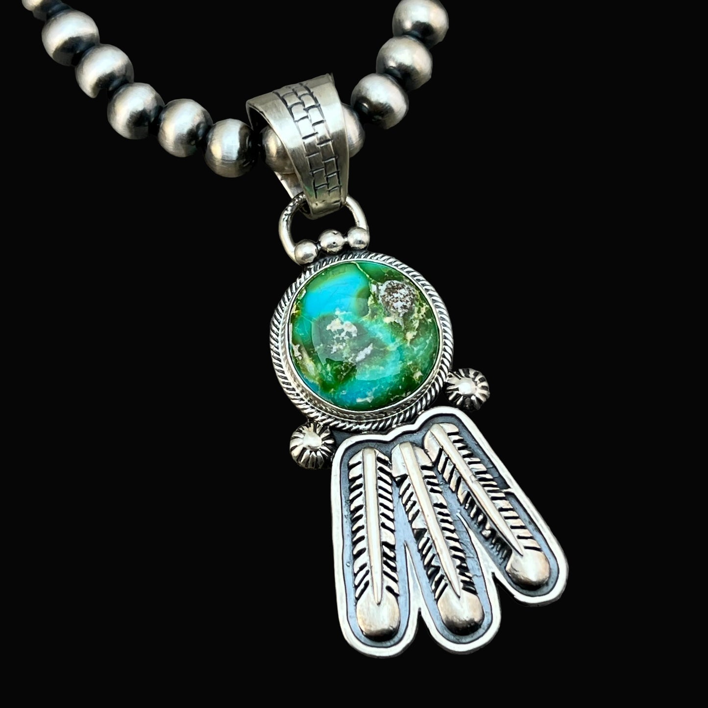 18" Sonoran Turquoise necklace sterling silver 6mm bead Verley Betone Navajo 768