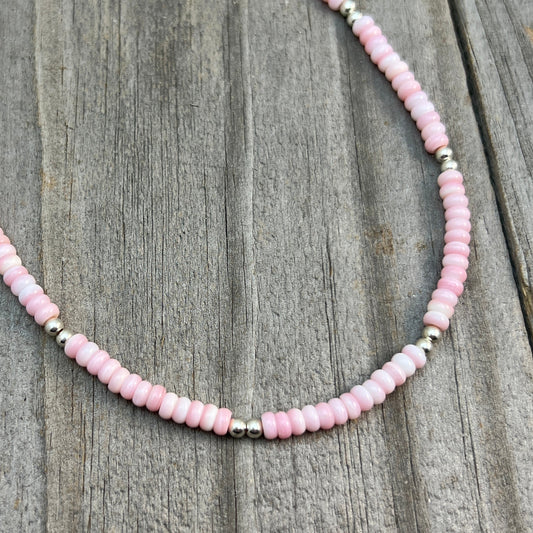 18" Pink Conch Shell small 4mm rondelle necklace Doreen Jake Navajo 729