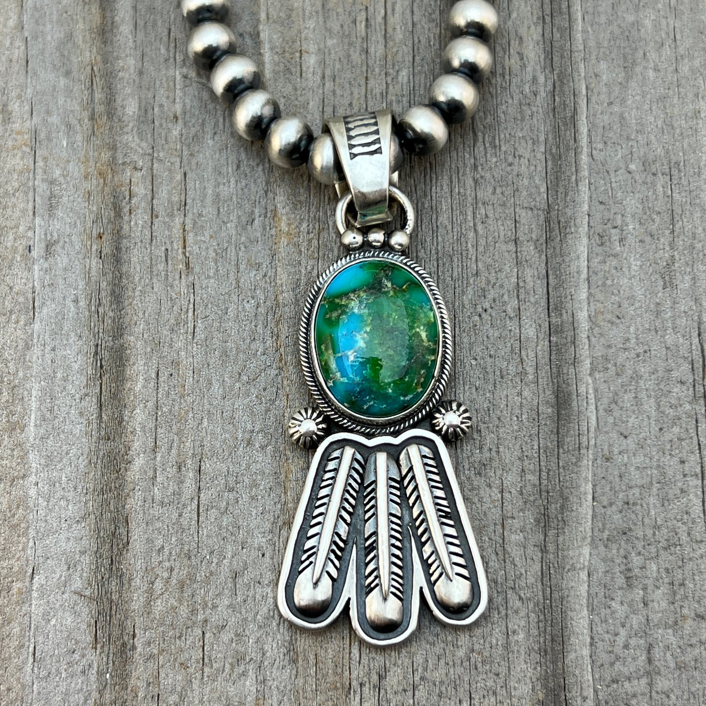 18" Sonoran Turquoise necklace sterling silver 6mm bead Verley Betone Navajo 774