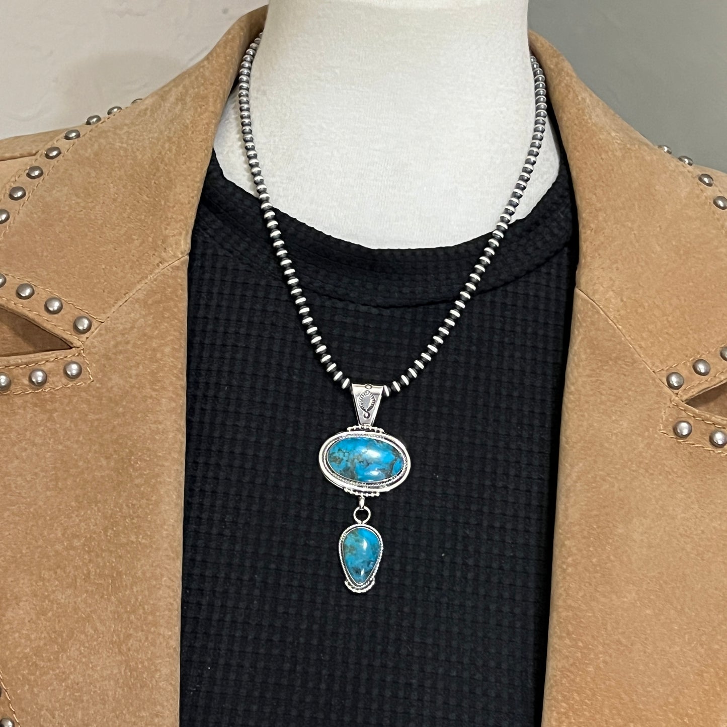 Turquoise Pendant Sterling silver Navajo Handmade Mike Smith 528