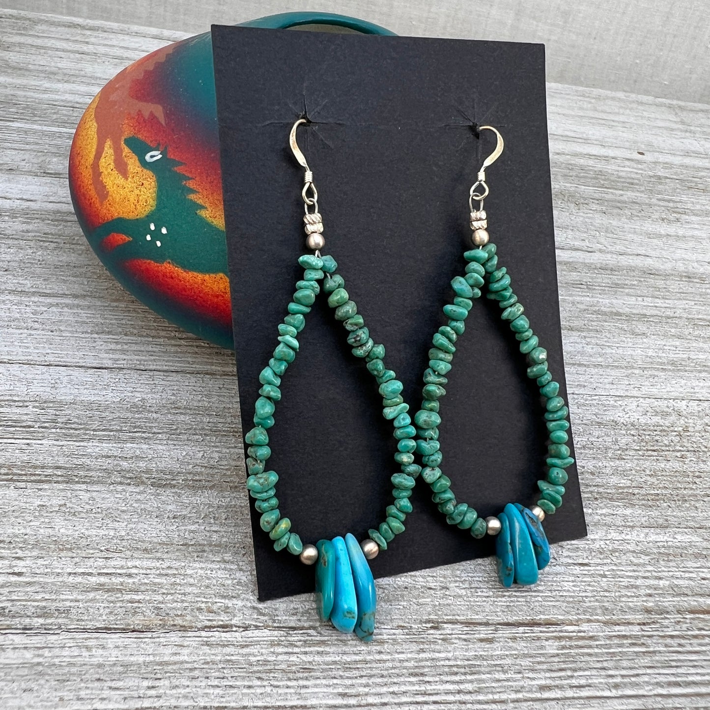 Kingman turquoise earrings 2, boho raw nuggets chips with tab turquoise jacla