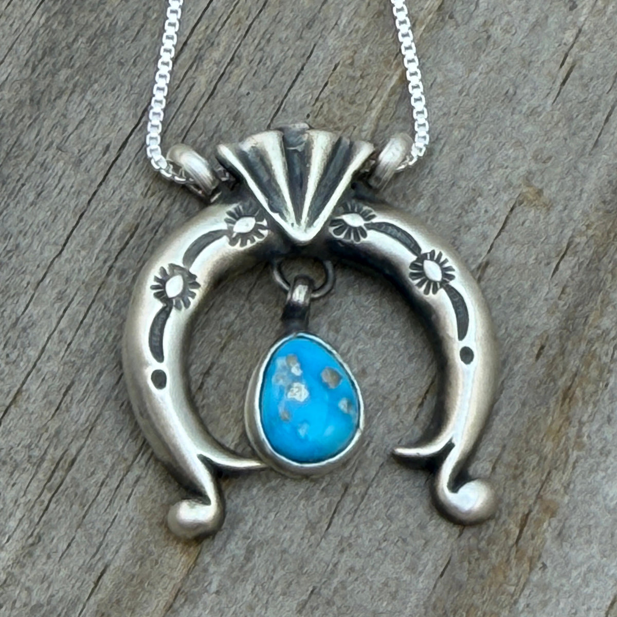 18" Blue Kingman Turquoise Naja Necklace Sterling Silver Annette Chiquito NK44