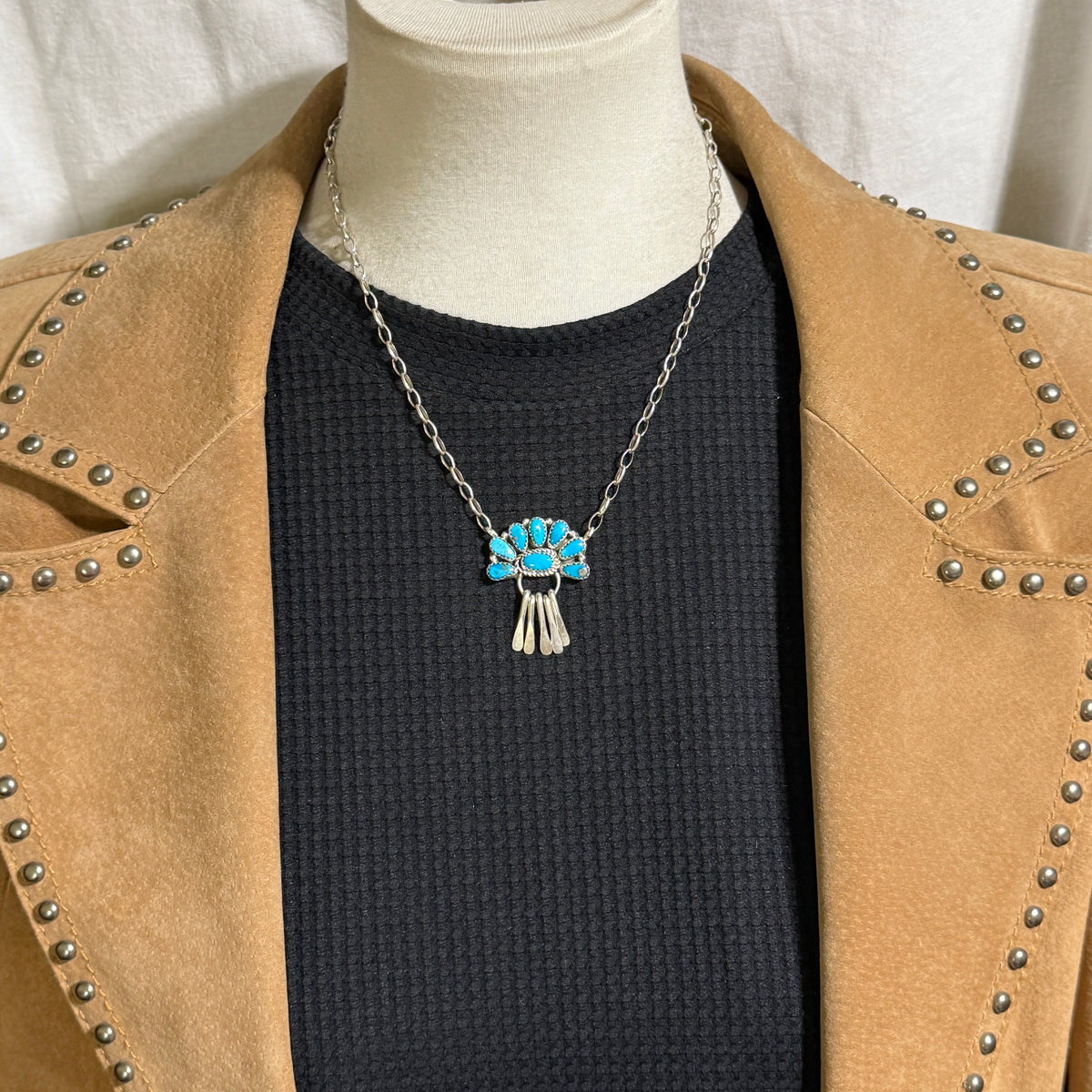 17 1/2" Turquoise Petit  Point Necklace Justina Wilson Sterling silver NK57