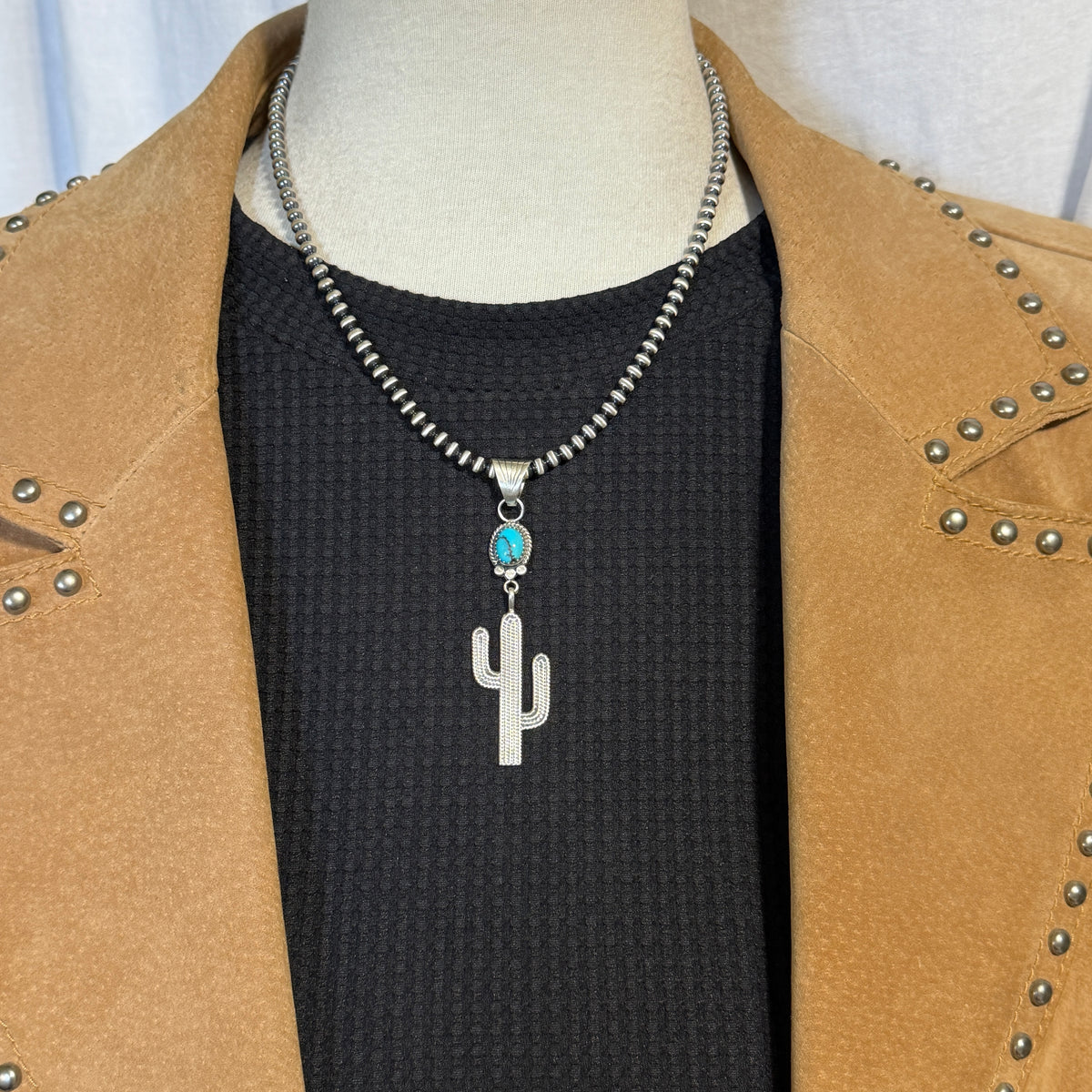 Blue Campitos Turquoise Cactus Pendant Sharon McCarthy Navajo Sterling Silver PD3