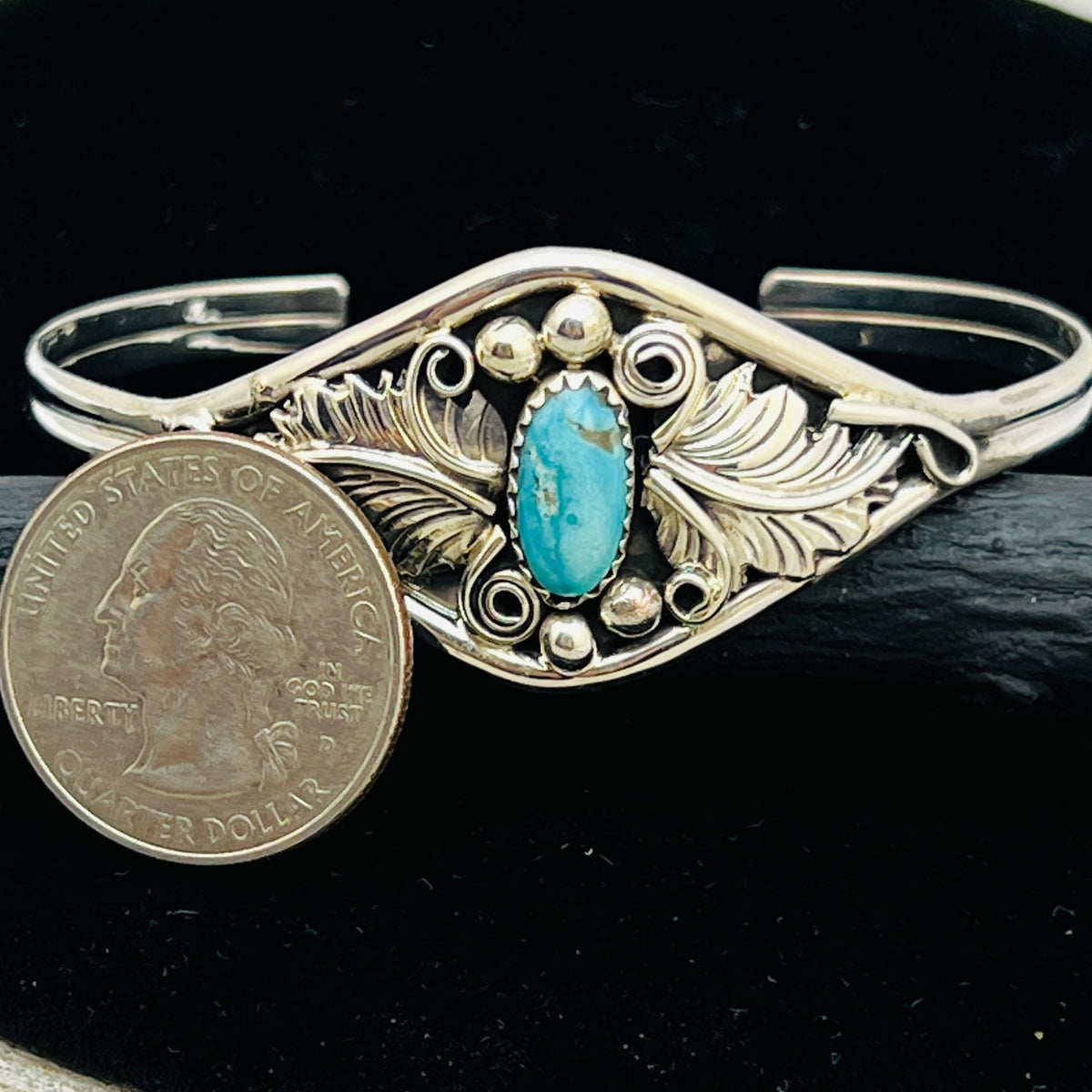 6 1/2" Stamped Navajo sterling silver Turquoise cuff bracelet Harry Yazzie BR65