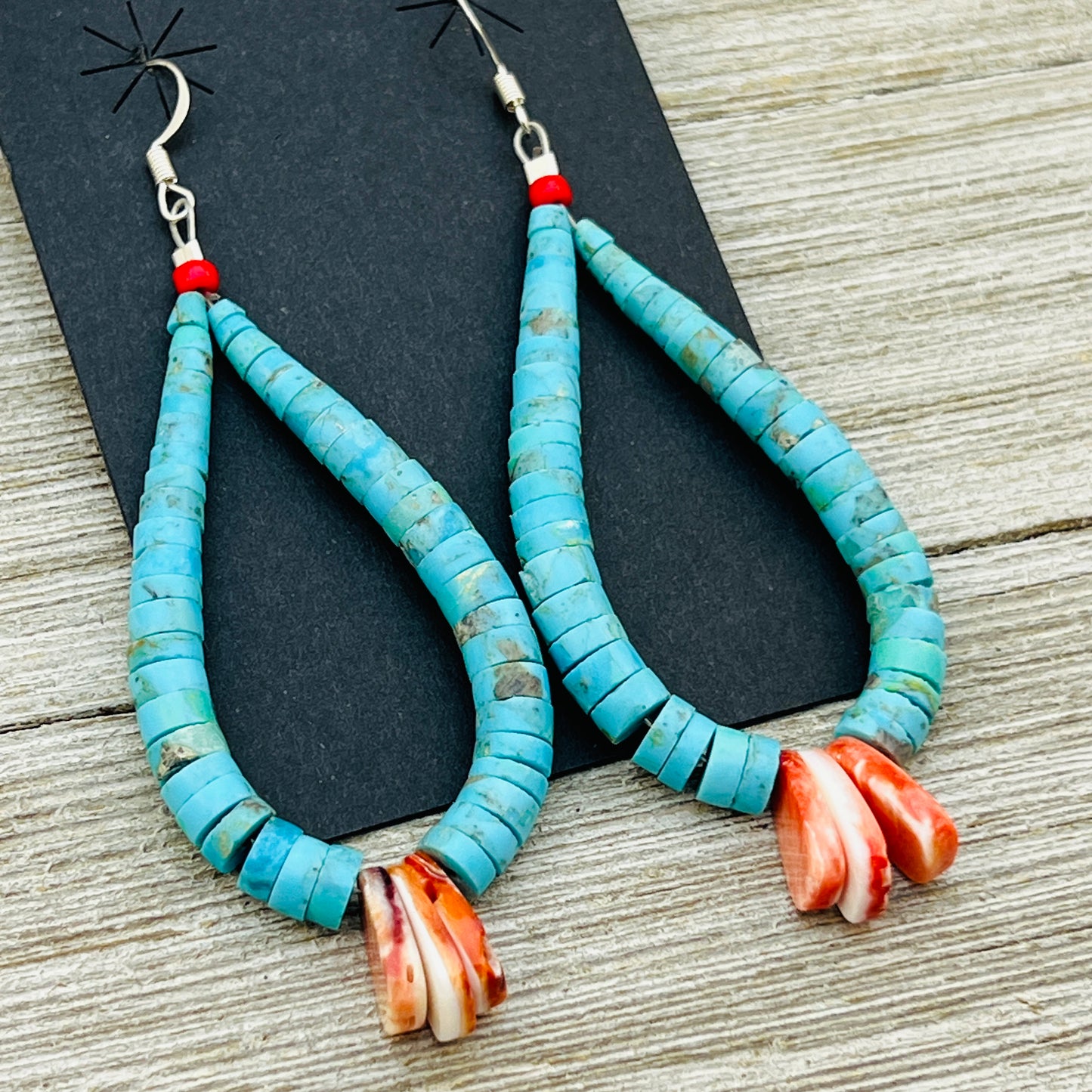 Traditional Turquoise Jacla Earrings Lupe Lovato Santo Domingo Kewa Spiny Oyster ER9