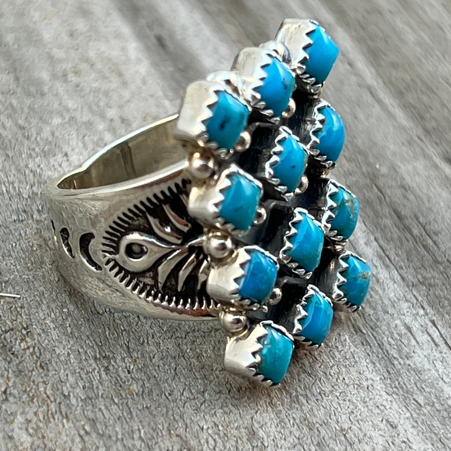 Size 8.5 Blue Kingman Turquoise Ring Sterling Silver handmade Verley Betone 542