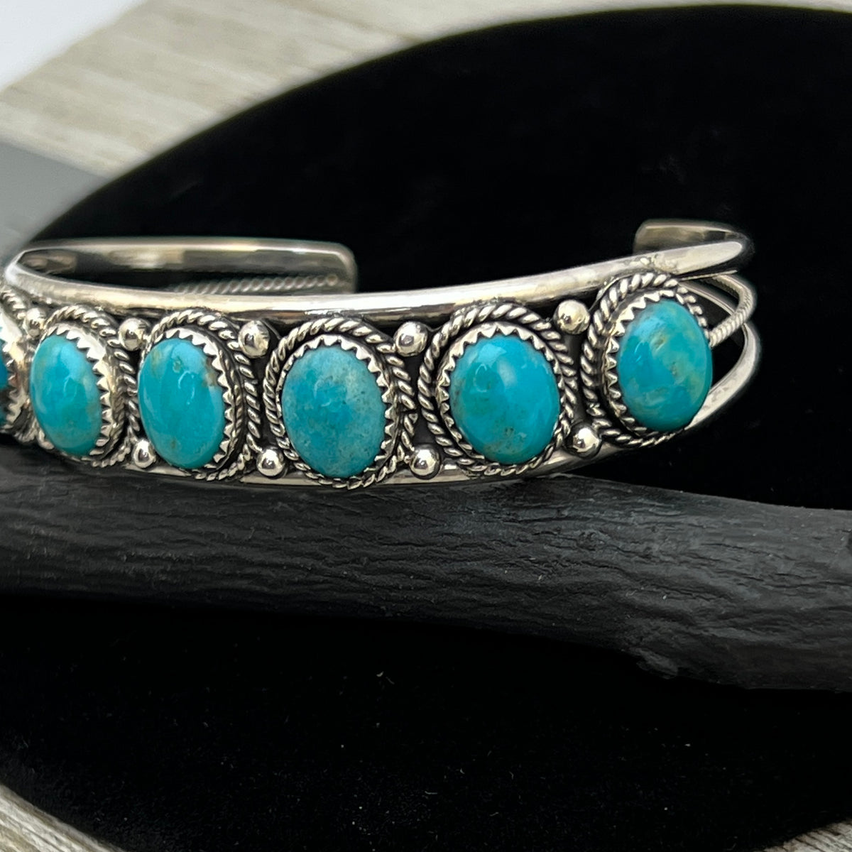 6 3/4" Campitos Turquoise Cuff Bracelet Sterling Silver Verley Betone BR42