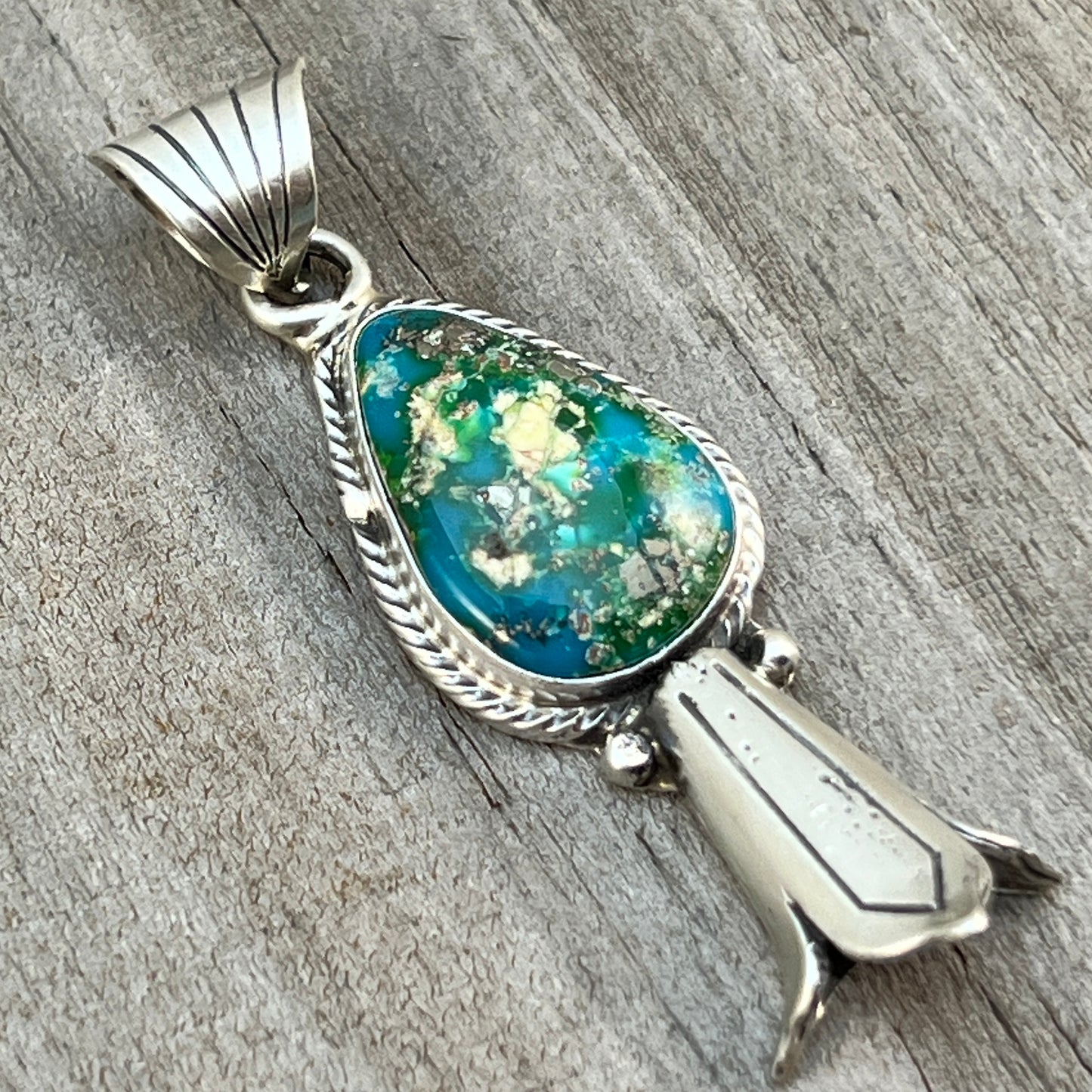 Sonoran Gold Turquoise Squash Blossom Pendant Adrienne Gordon Sterling Silver 500