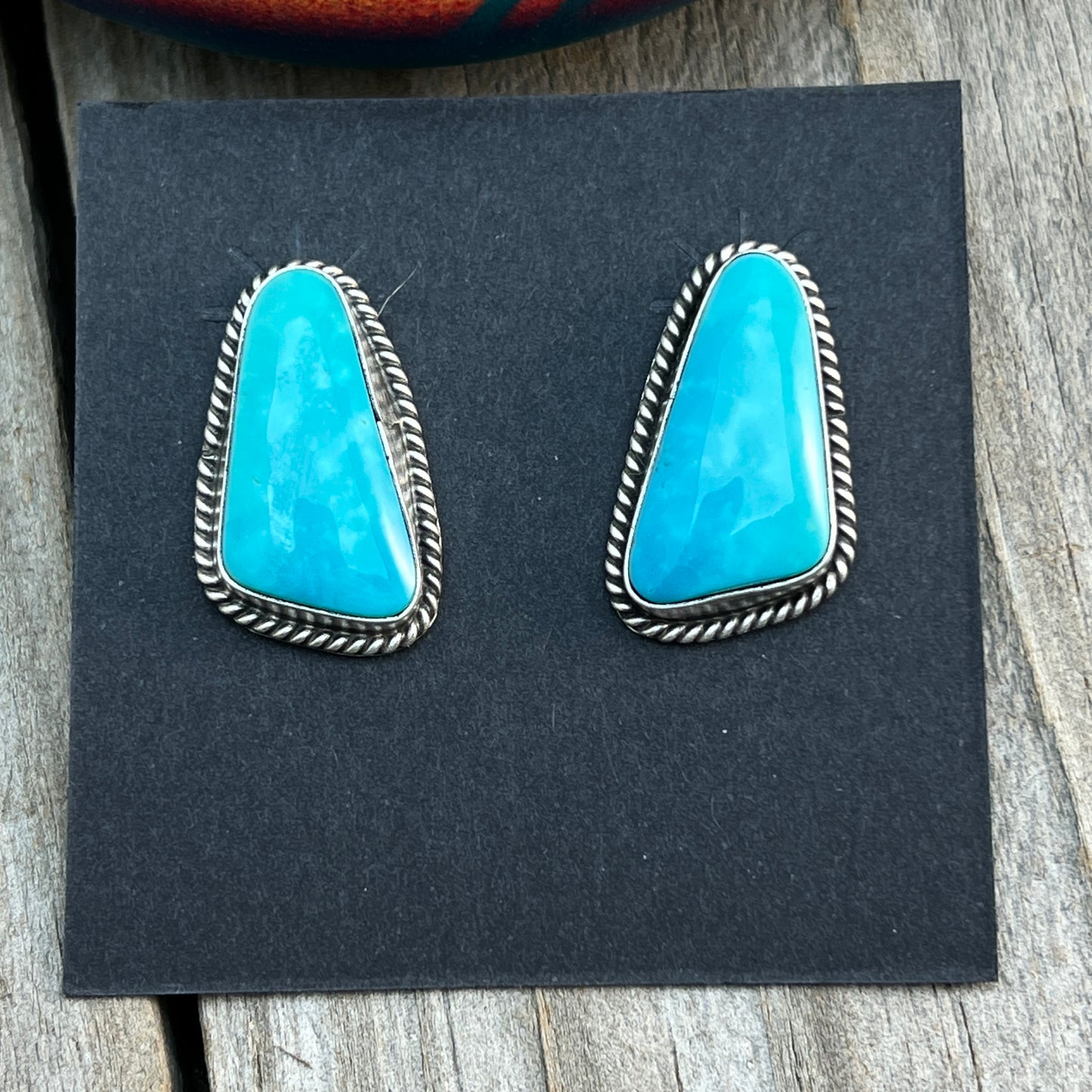 Blue Kingman Turquoise stud earrings sterling silver Trish Largo Navajo 725