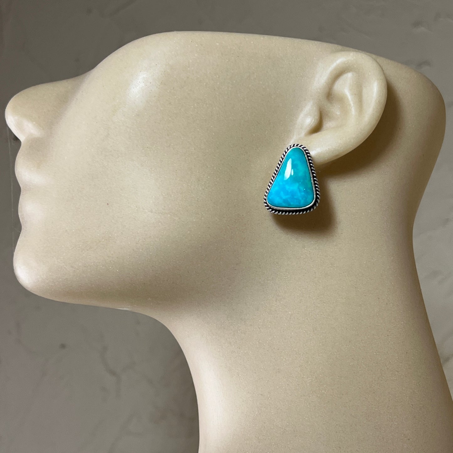 Blue Kingman Turquoise stud earrings sterling silver Trish Largo Navajo 722