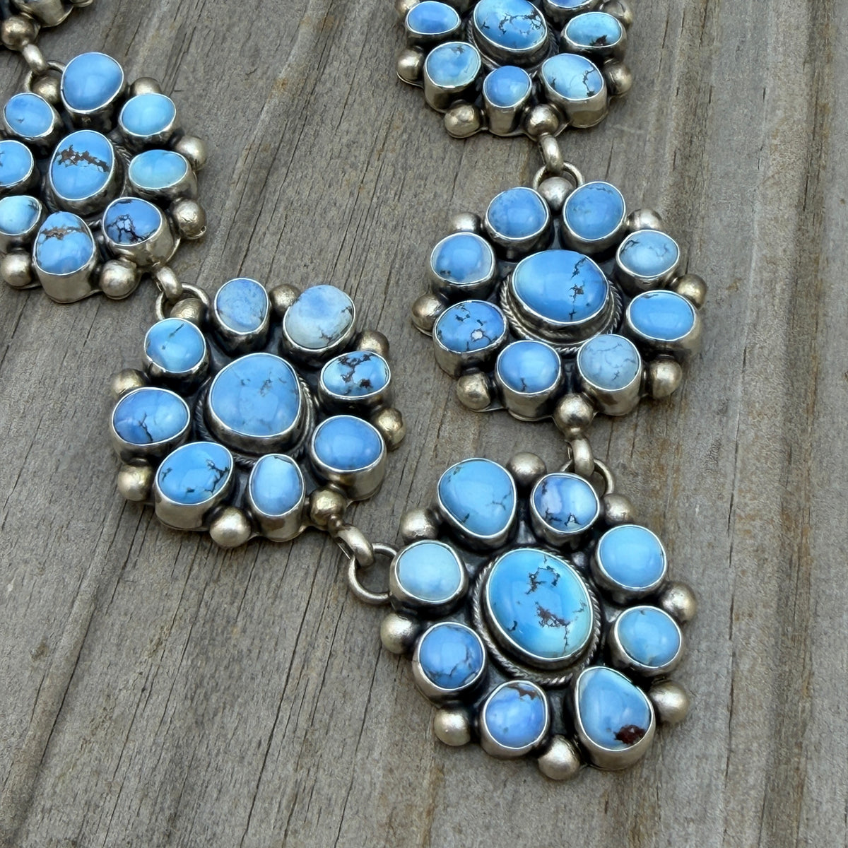 Golden Hills Cluster necklace earrings set Sterling silver Kathleen Livingston Navajo