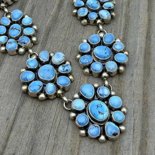 Golden Hills Cluster necklace earrings set Sterling silver Kathleen Livingston Navajo