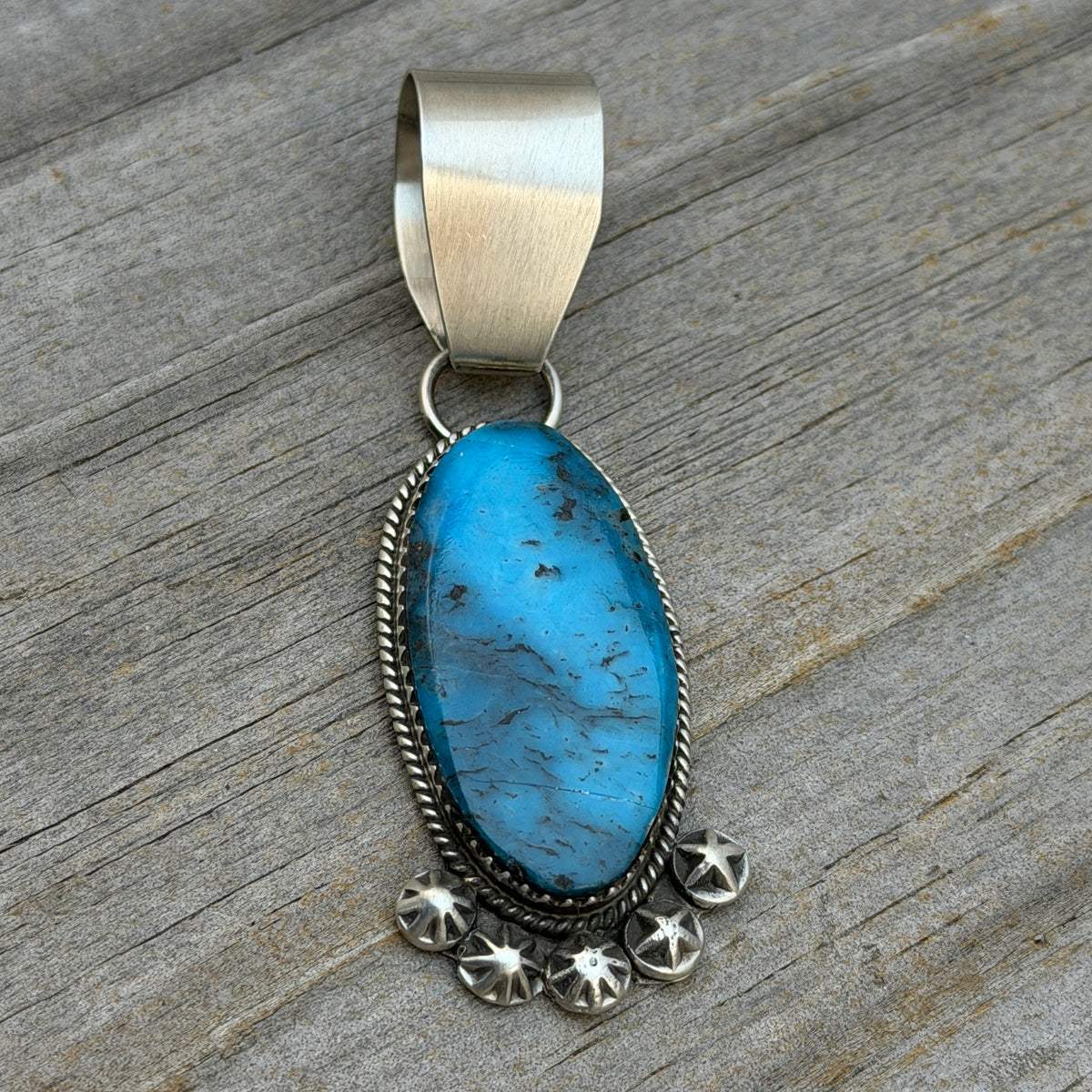 Blue Kingman Turquoise Sterling Silver pendant Selina Warner Navajo handmade