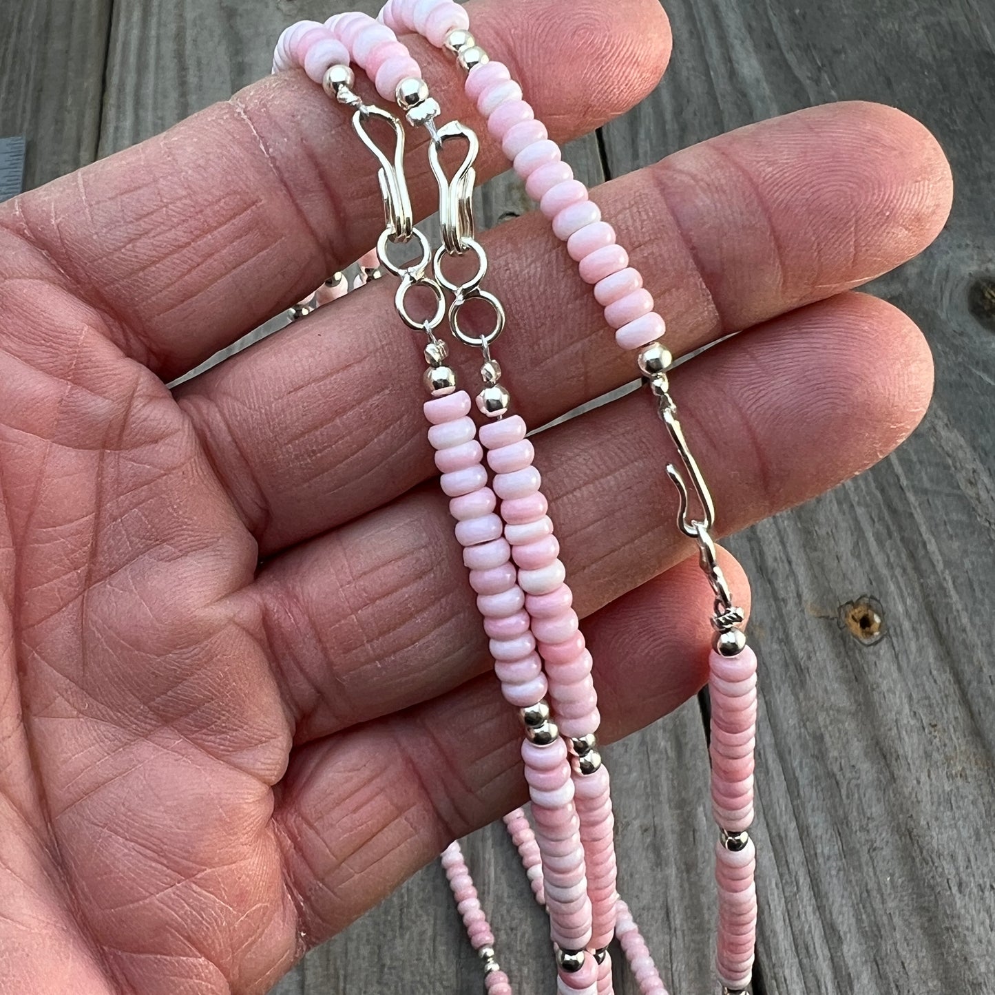 18" Pink Conch Shell small 4mm rondelle necklace Doreen Jake Navajo 729