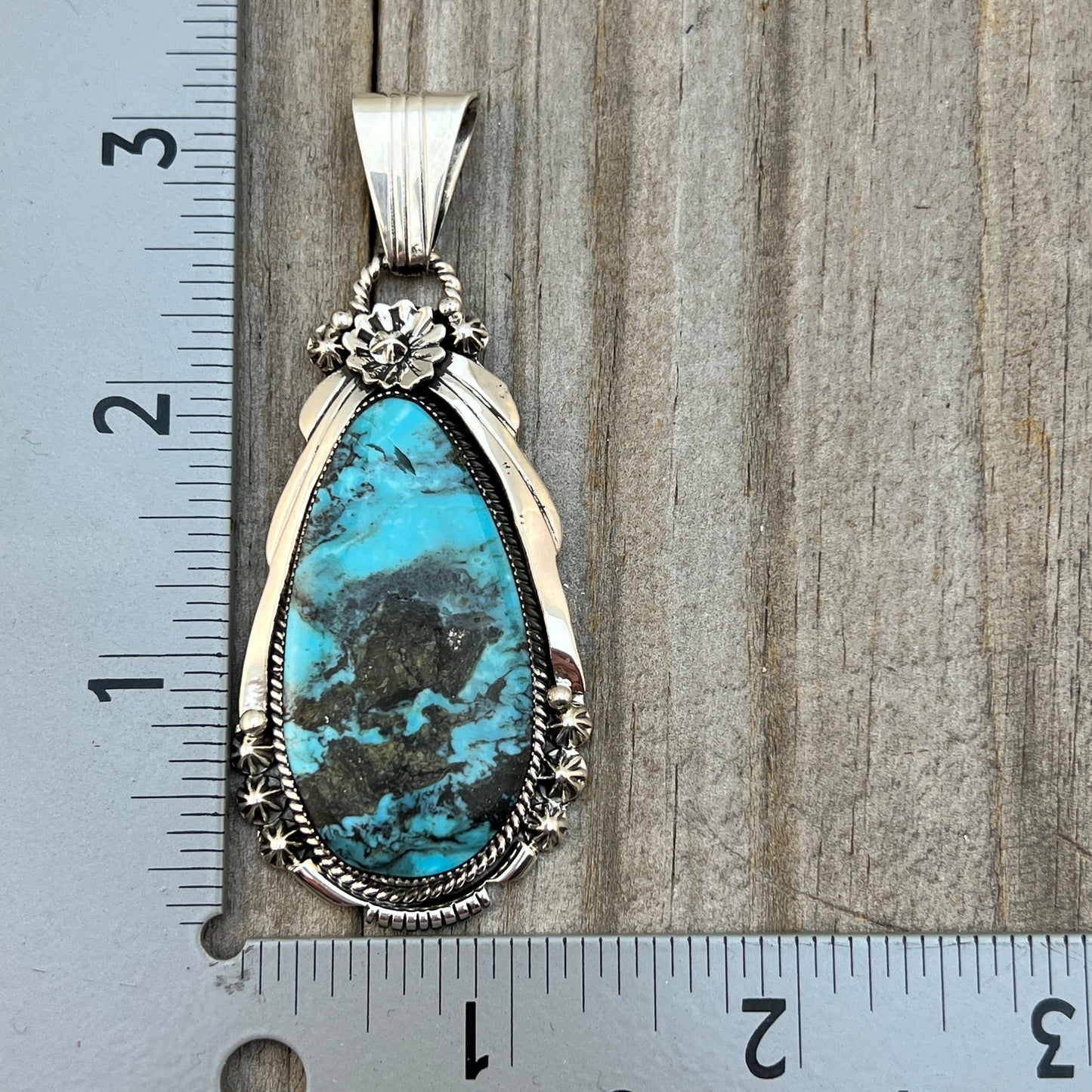 Blue Smokey Kingman Turquoise pendant sterling silver Rose Lee Navajo 788