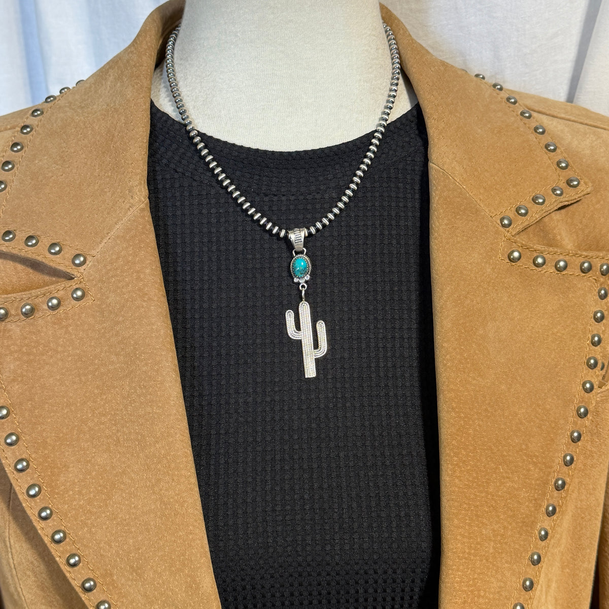 Blue Campitos Turquoise Cactus Pendant Sharon McCarthy Navajo Sterling Silver PD1