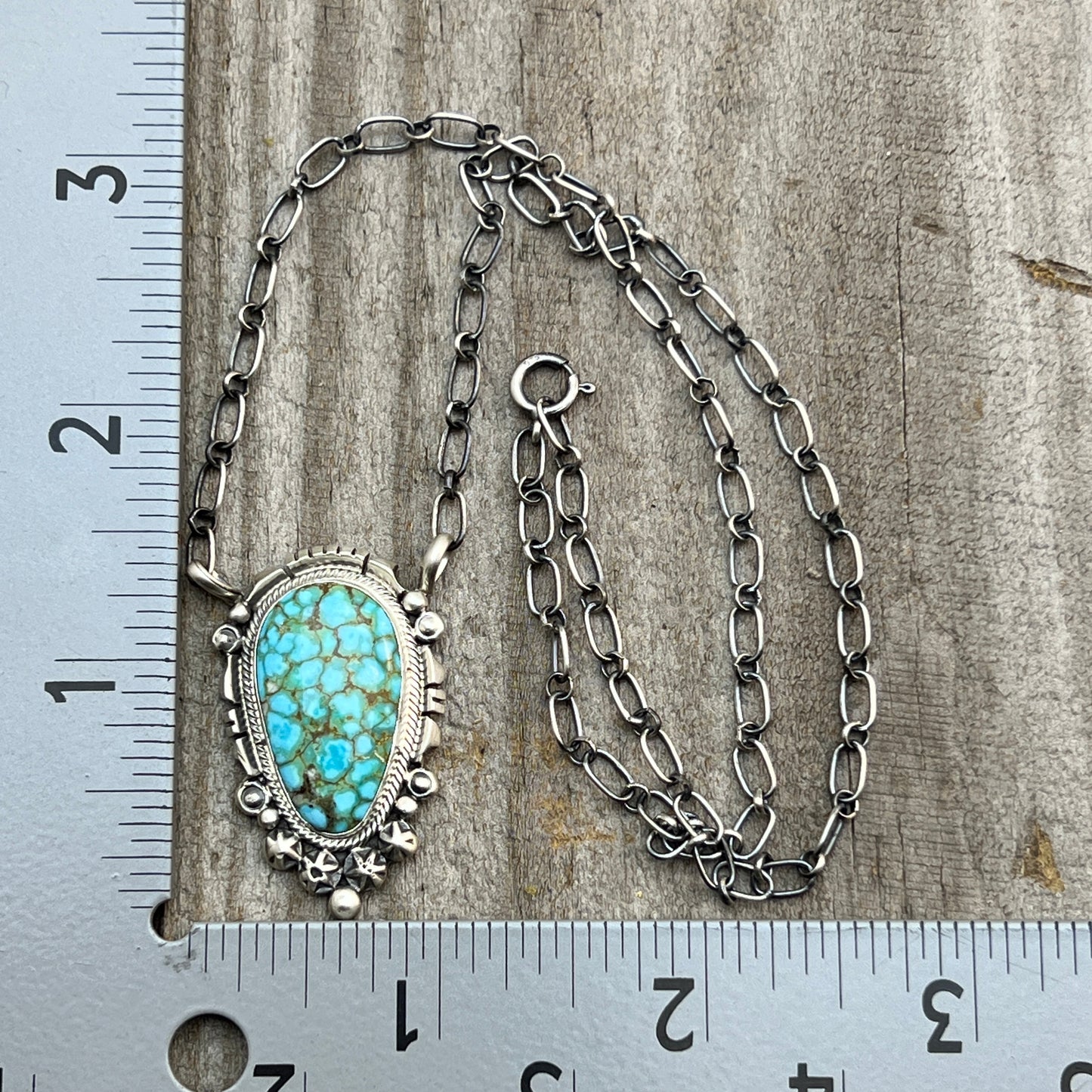 18" Kingman Spiderweb Turquoise Necklace Sterling silver Navajo Daniel Benally 603