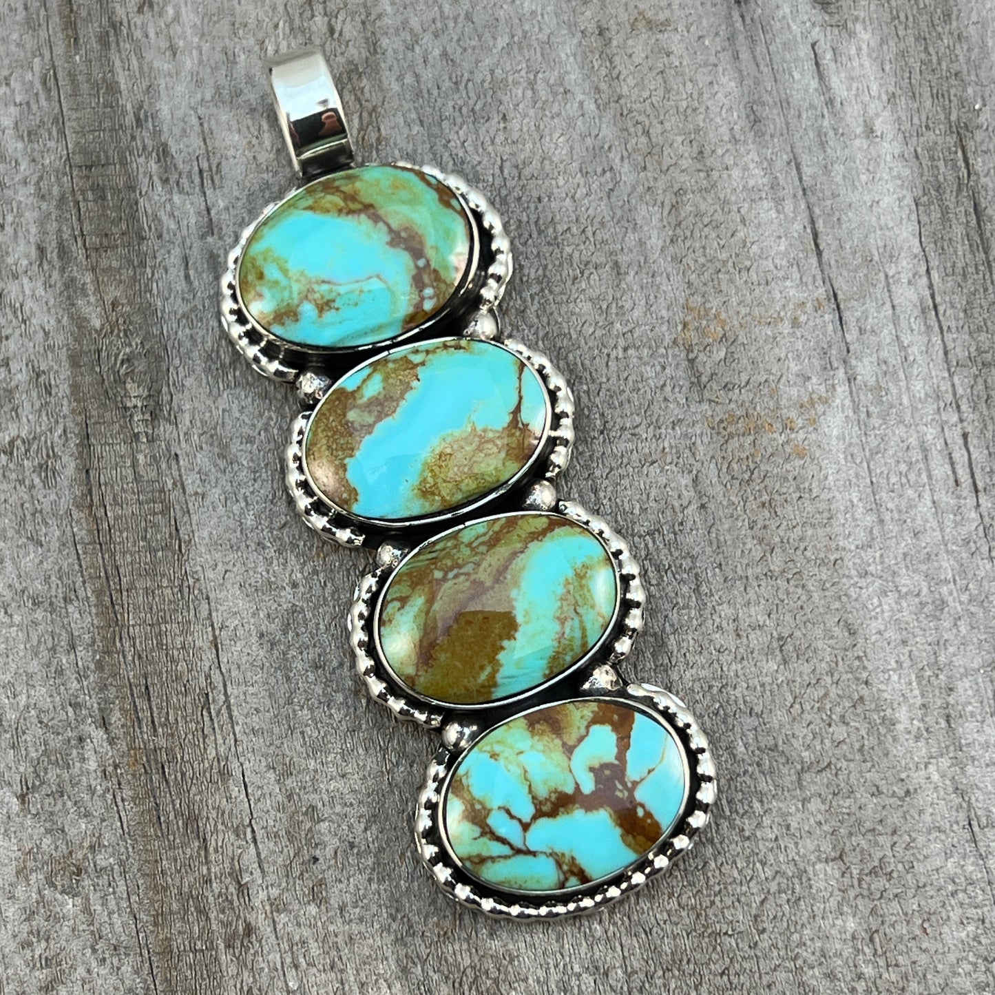 Turquoise vertical bar Pendant Sterling silver Navajo handmade Marie Bahe 536