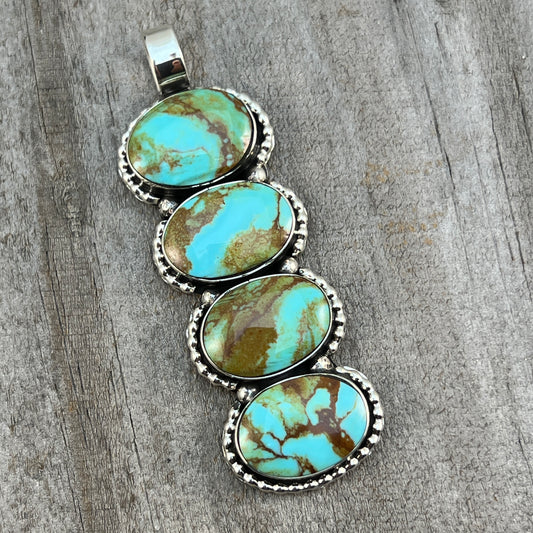 Turquoise vertical bar Pendant Sterling silver Navajo handmade Marie Bahe 536