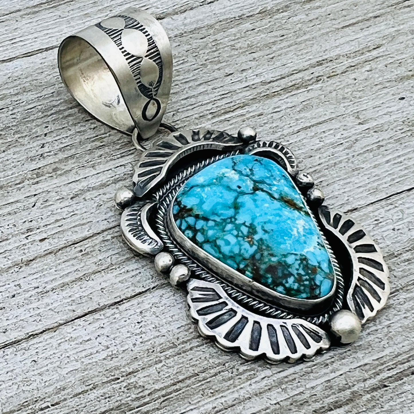 Blue Kingman Spiderweb Turquoise Pendant Navajo Sterling silver Jackson Hoskie