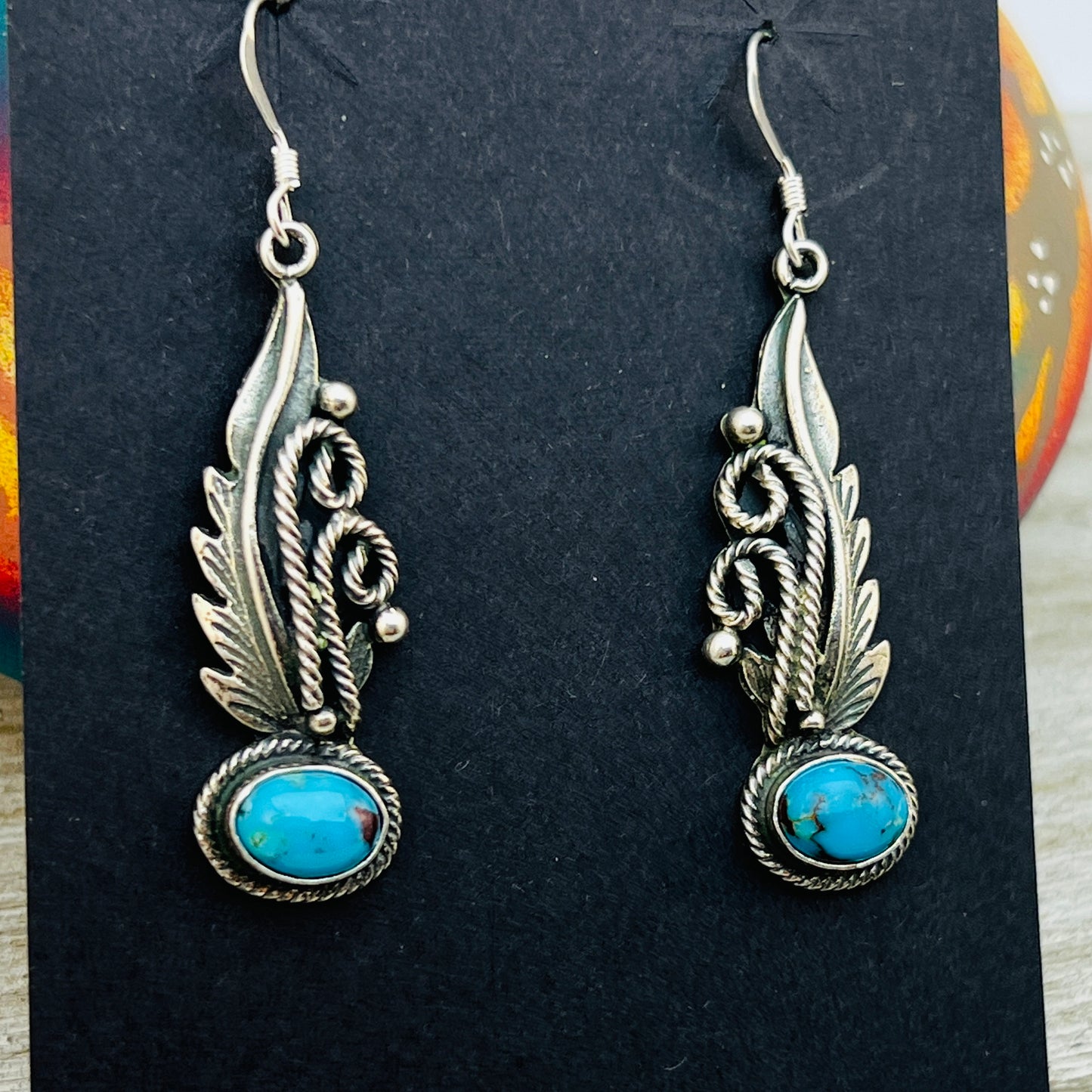 Turquoise  earrings sterling silver Genevieve Francisco Navajo handmade ER34