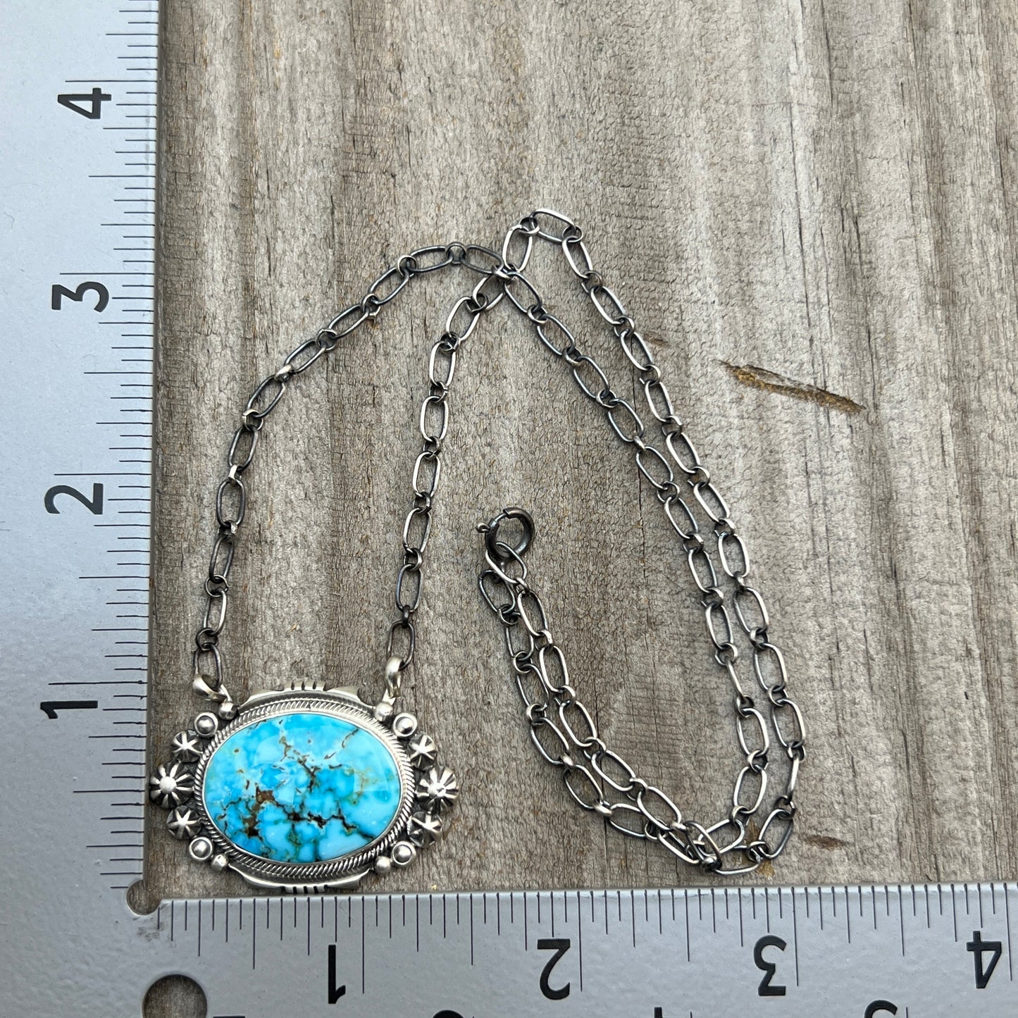 18" Kingman Spiderweb Turquoise Necklace Sterling silver Navajo Daniel Benally 610