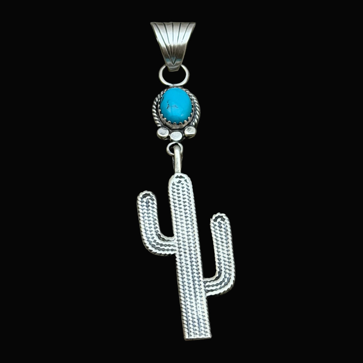 Blue Campitos Turquoise Cactus Pendant Sharon McCarthy Navajo Sterling Silver PD5