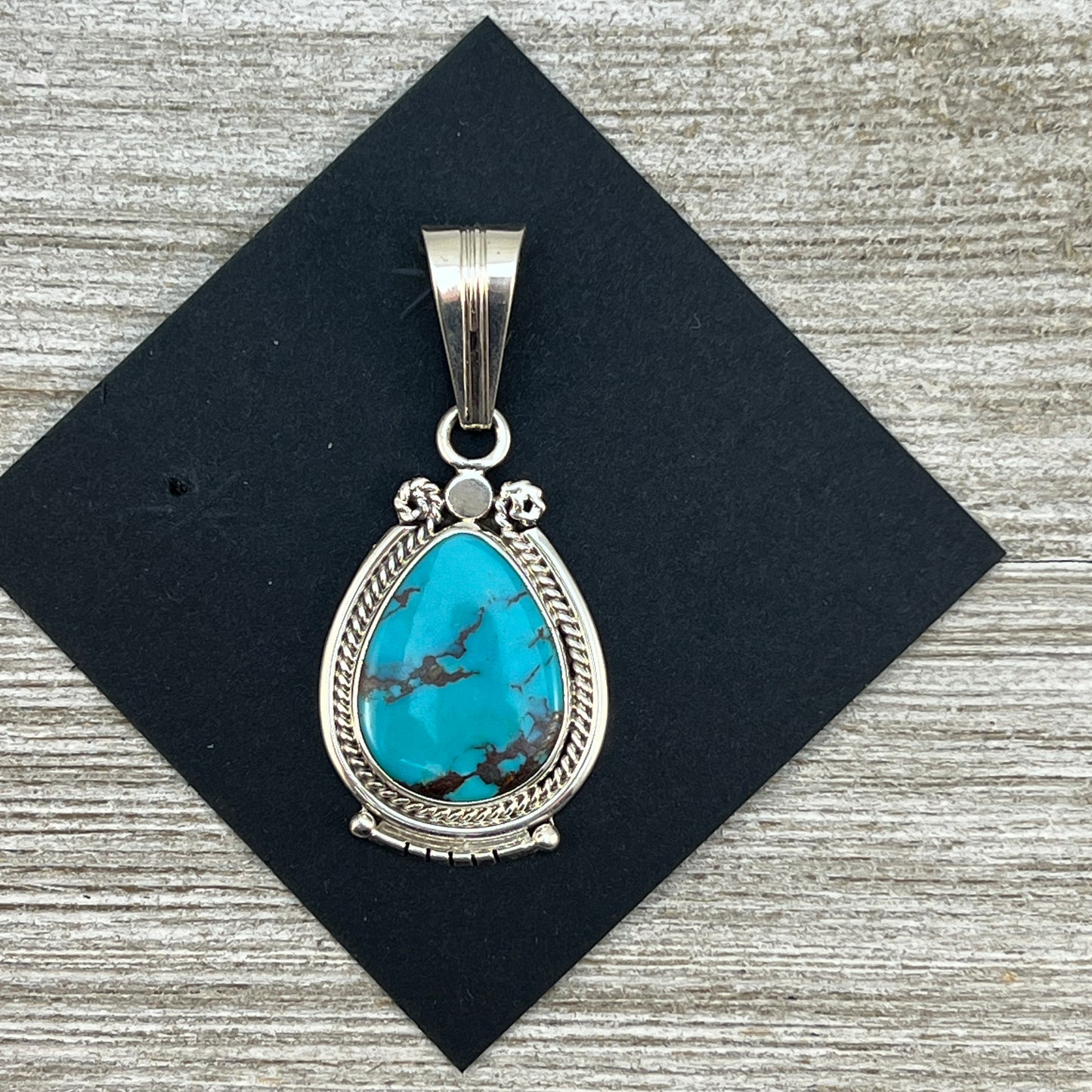 Kingman Turquoise, sterling silver  pendant #3, Navajo Handmade by Samuel Yellowhair, signed