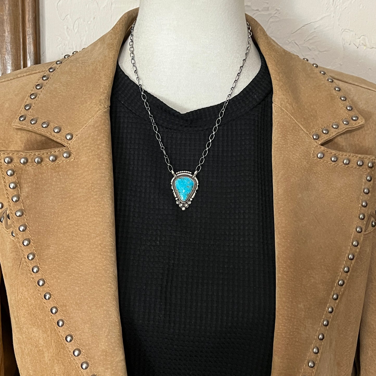 18" Blue Kingman Turquoise Necklace Sterling silver Navajo Daniel Benally 583