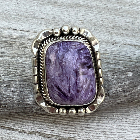 Size 8 Charoite sterling silver handmade ring #11 Navajo Samuel Yellowhair