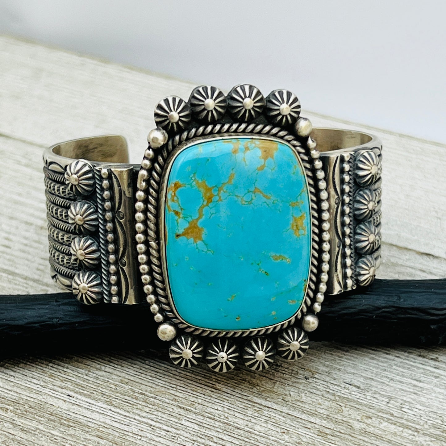 7" large #8 turquoise Sterling Silver Michael Calladitto statement cuff BR35
