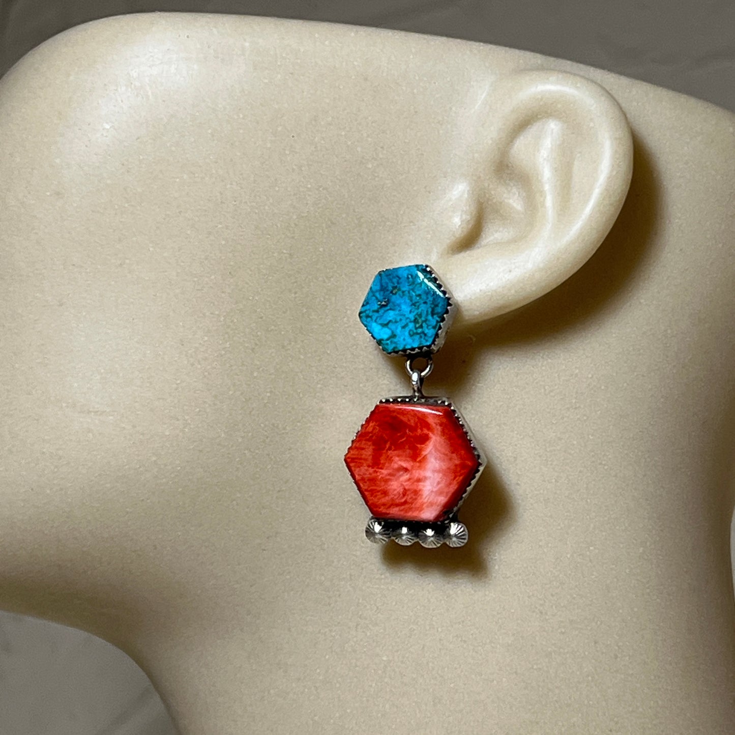 Sterling silver spiny oyster Turquoise Earrings Selena Warner Sterling Silver 837