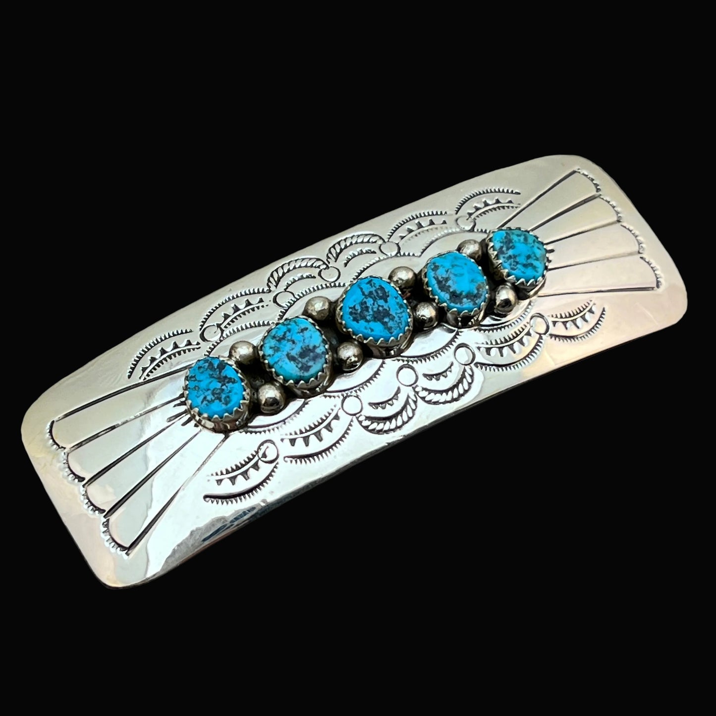 Kingman Turquoise Hair Barrette Clip Sterling silver Jolene Begay 766