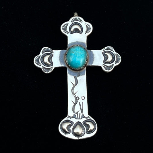 Turquoise Cross Pendant Sterling Silver Navajo handmade Martha Cayatineto