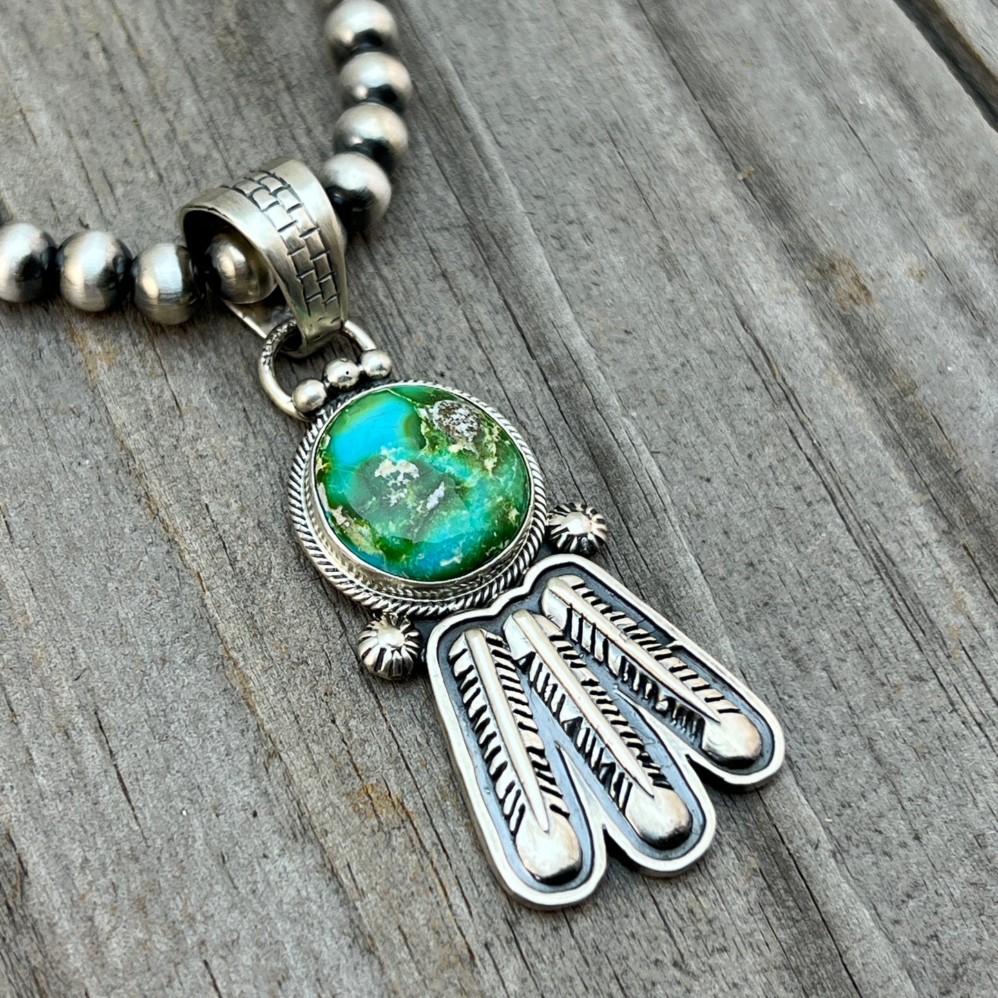 18" Sonoran Turquoise necklace sterling silver 6mm bead Verley Betone Navajo 768