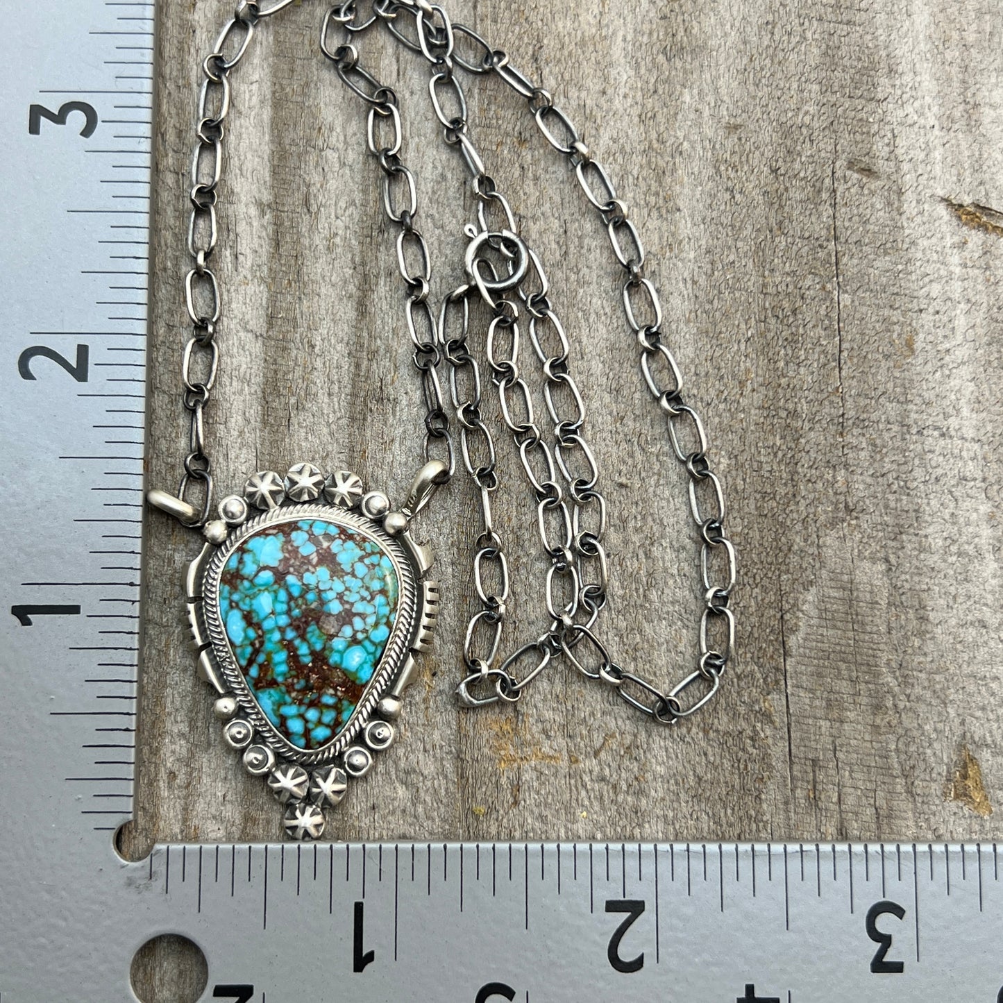 18" Kingman Spiderweb Turquoise Necklace Sterling silver Navajo Daniel Benally 599