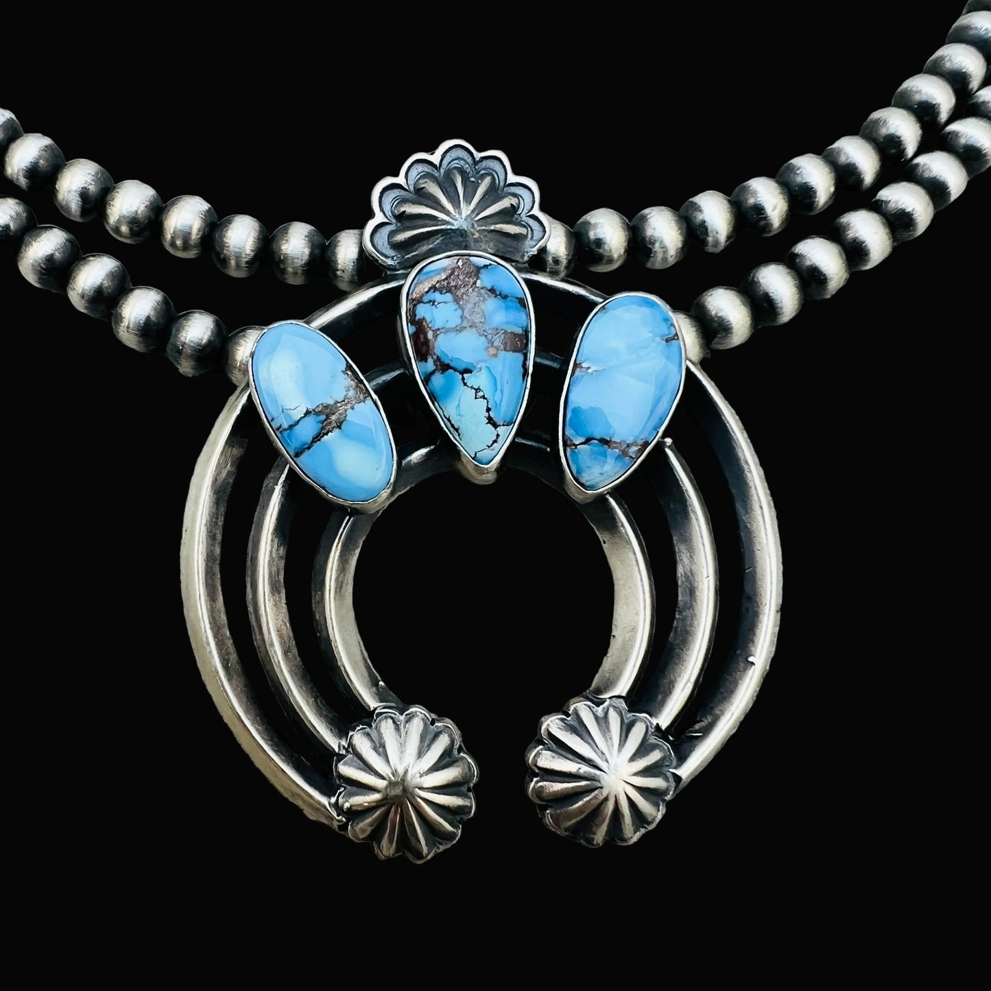 17 1/2" Golden Hills Turquoise Naja necklace sterling silver Navajo Davey Morgan NK1