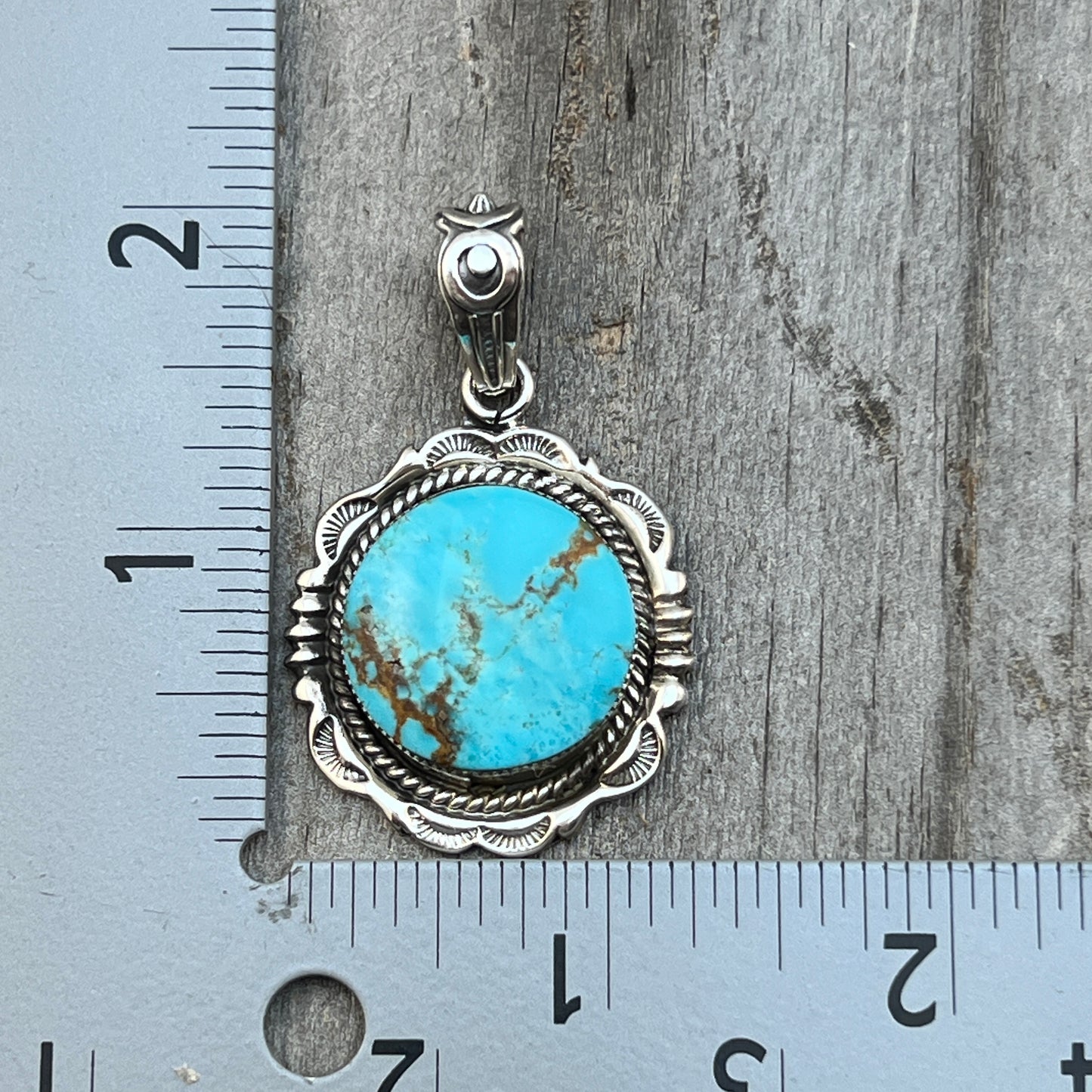 Kingman Turquoise Pendant Sterling silver Navajo handmade Jeremy Delgarito 552