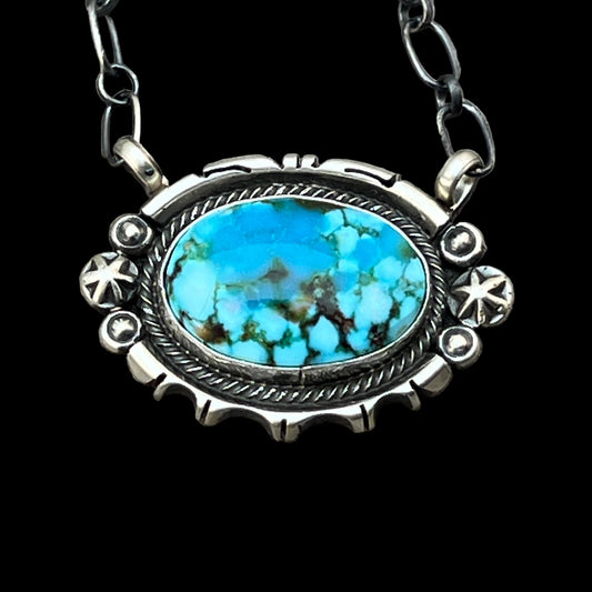 18" Blue Kingman Turquoise Necklace Sterling silver Navajo Daniel Benally 584
