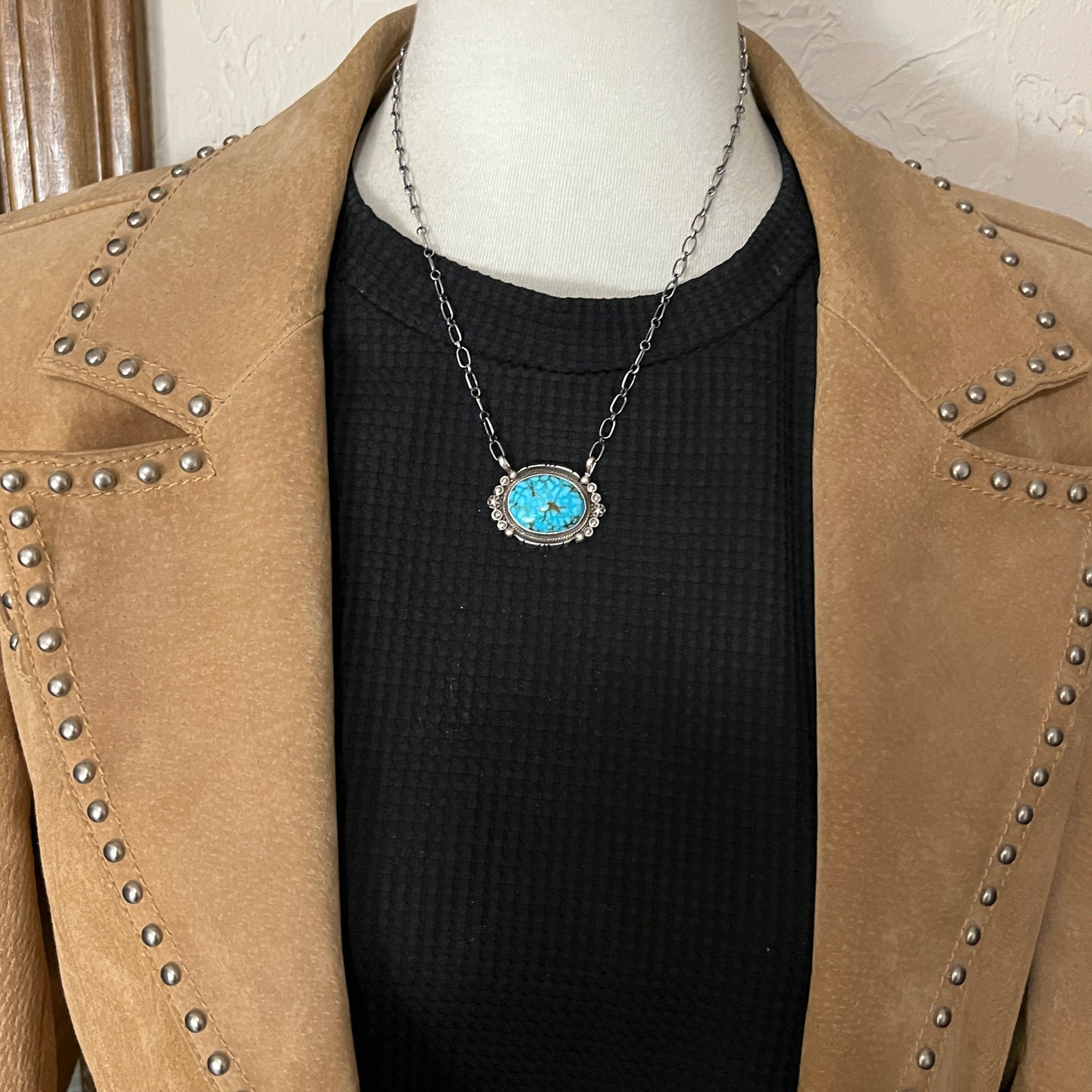 18" Kingman Spiderweb Turquoise Necklace Sterling silver Navajo Daniel Benally 608