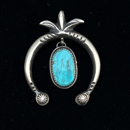 Kingman Turquoise Small naja Pendant, Tufa Cast, Navajo Sterling Silver Martha Cayatineto 1