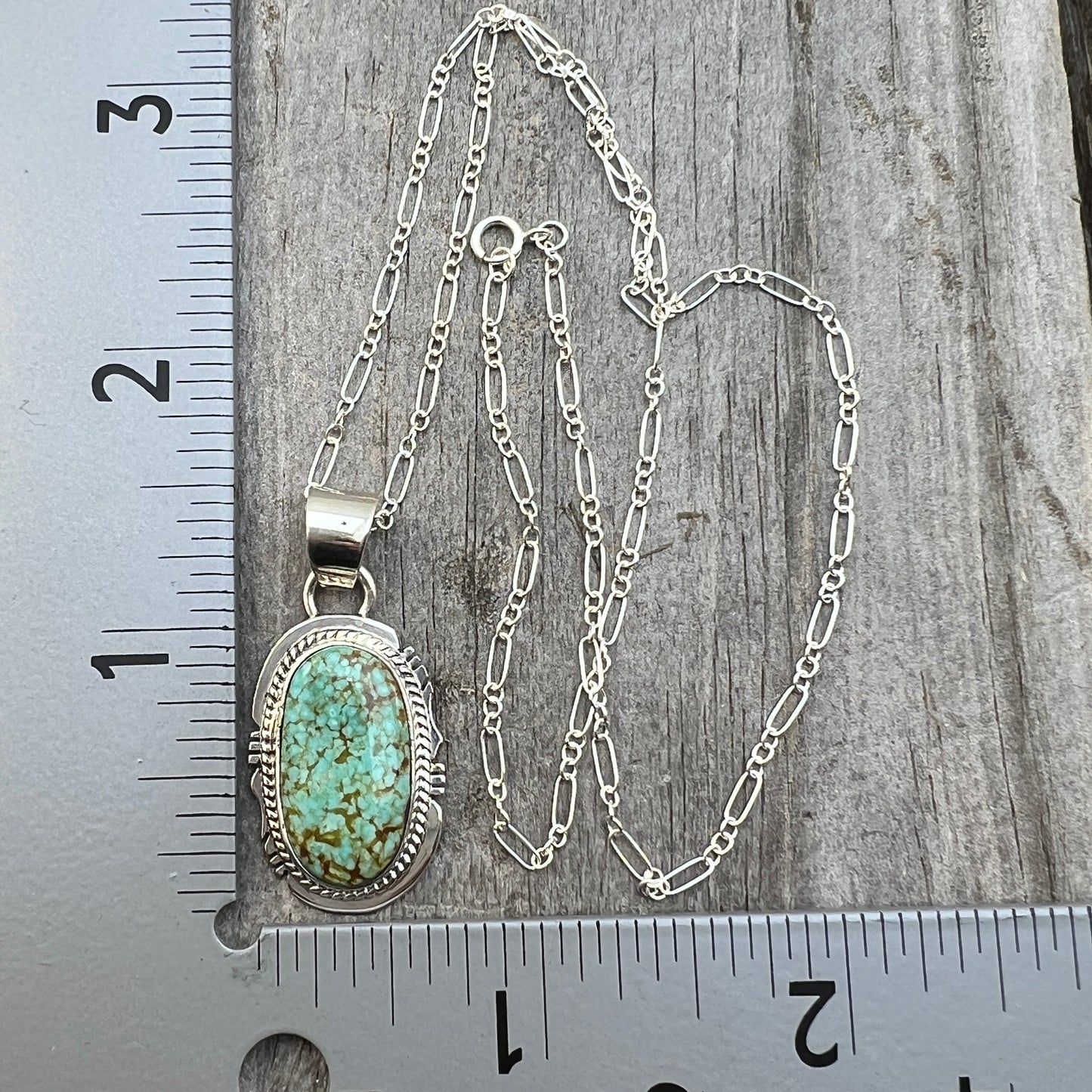 18" Sterling silver #8 Spiderweb turquoise necklace pendant Lucy Valencia Navajo 621