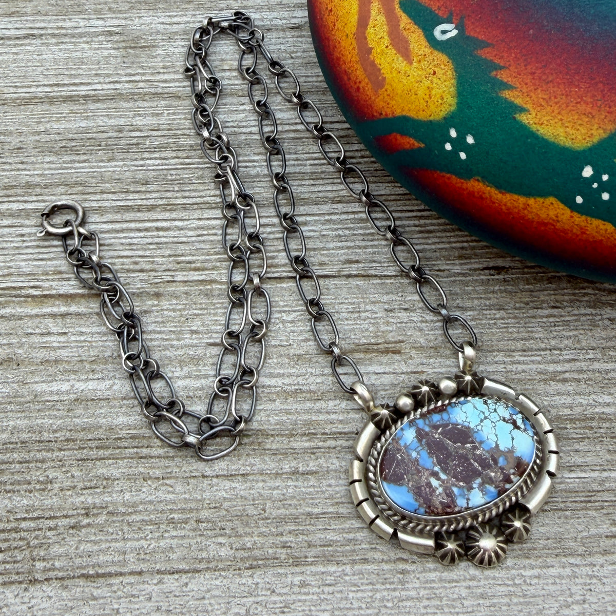 Golden Hills turquoise station necklace Sterling Silver Navajo Samuel Yellowhair NK30