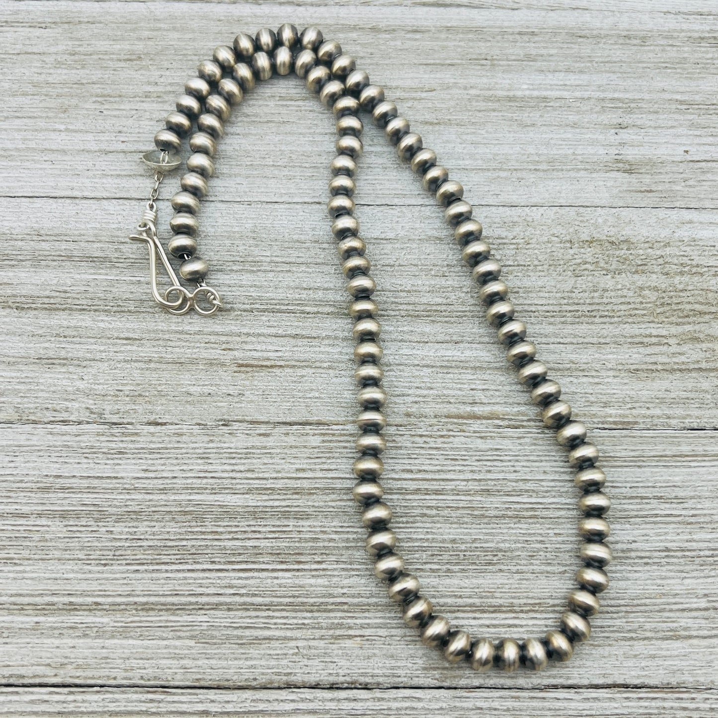 18" Sterling silver Navajo handmade 6mm oval bead Pearl necklace Bryannen Halwood 697