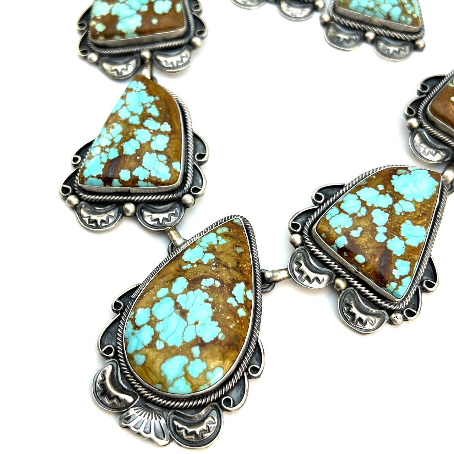 #8 Turquoise Station Necklace Earrings Set Sterling Silver Navajo Paul Livingston 641