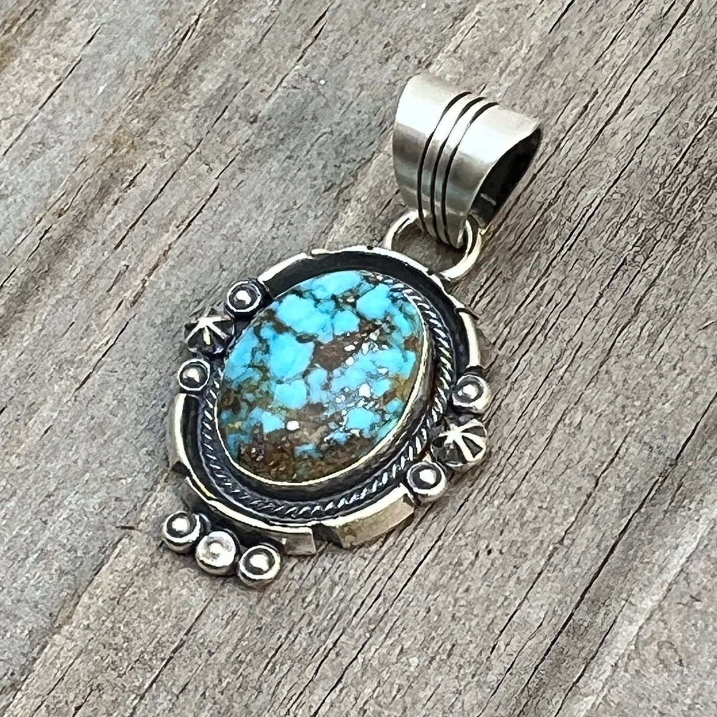 Kingman Turquoise pendant sterling silver Marita Benally Navajo 743