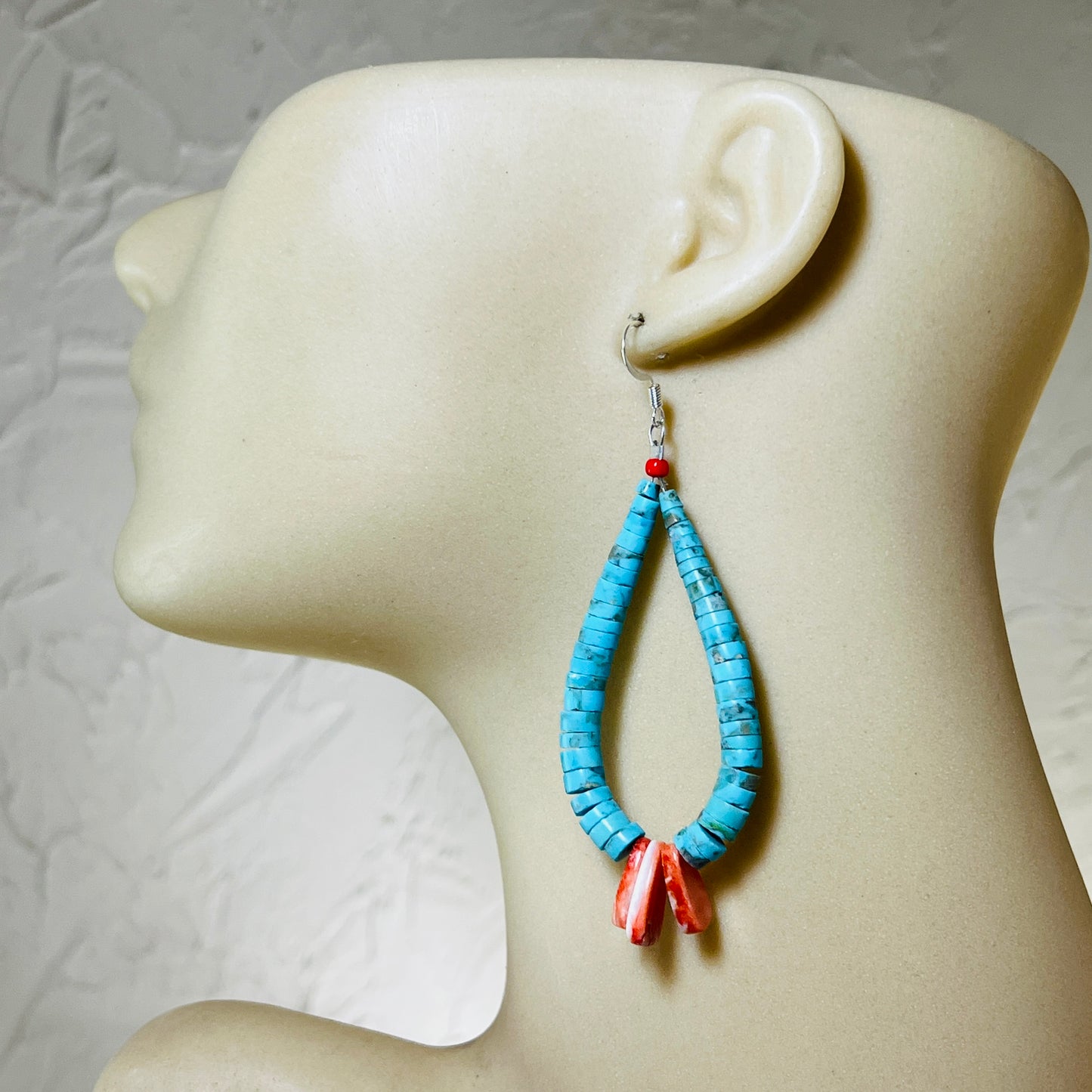 Traditional Turquoise Jacla Earrings Lupe Lovato Santo Domingo Kewa Spiny Oyster ER8
