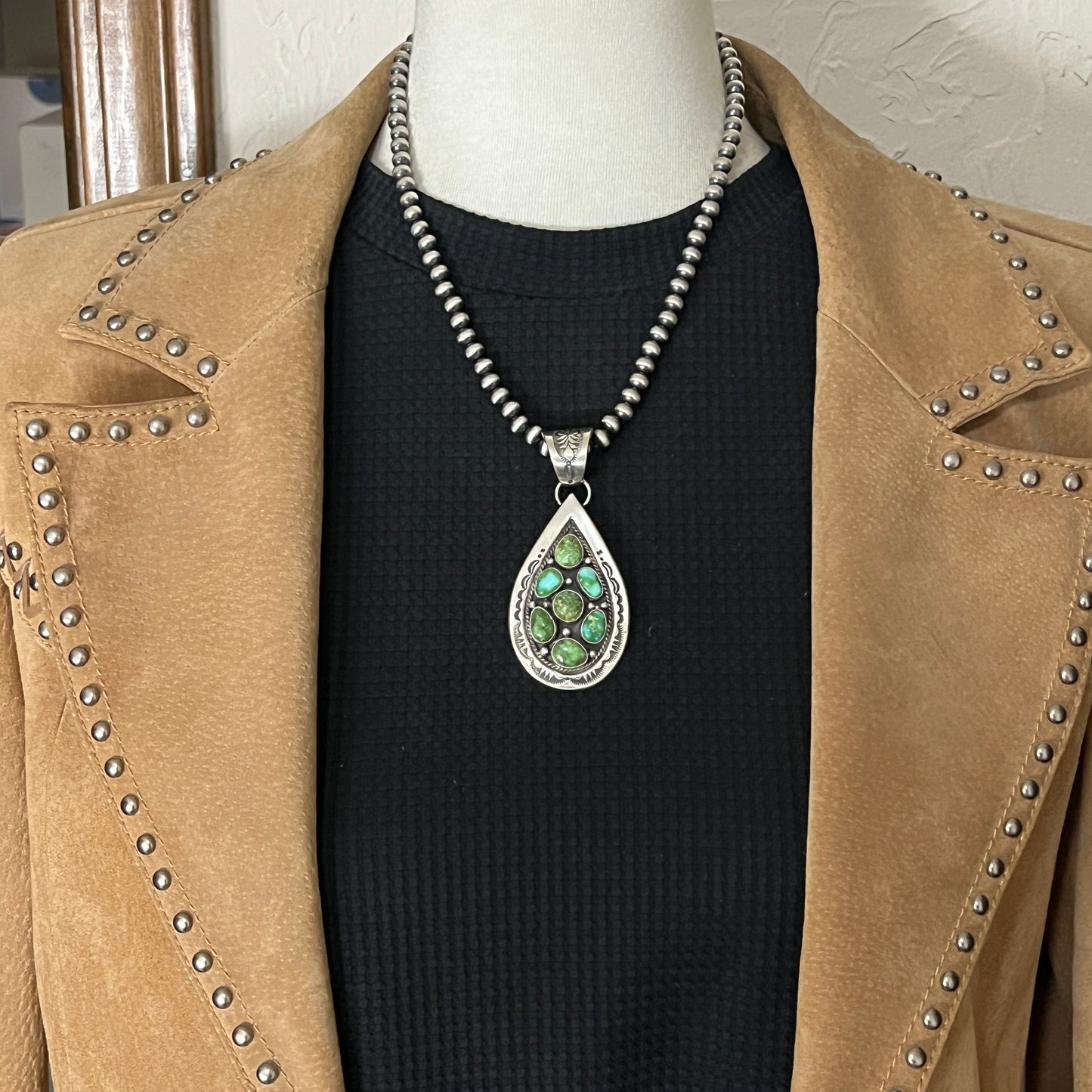 Green Blue Sonoran Turquoise cluster pendant Navajo Samuel Yellowhair