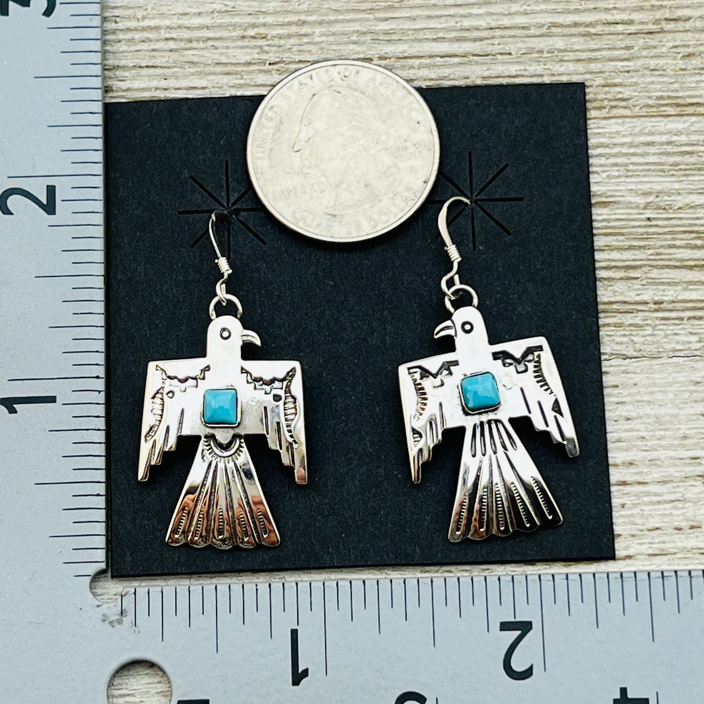Turquoise Thunderbird Earrings Jeremy Delgarito Navajo sterling silver signed ER17